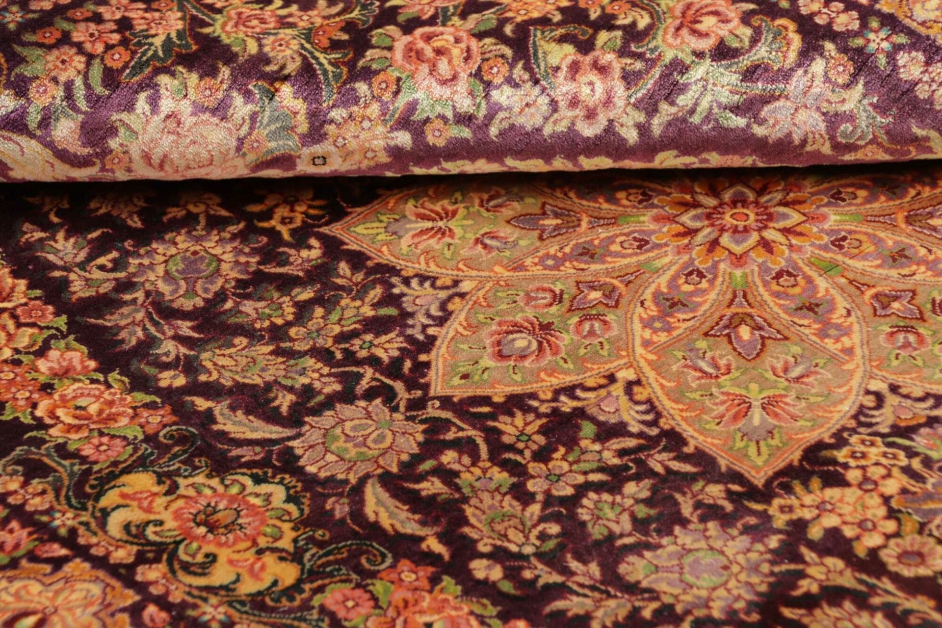 Hand-Knotted Silk Qom Persian Rug, 83 × 117 cm