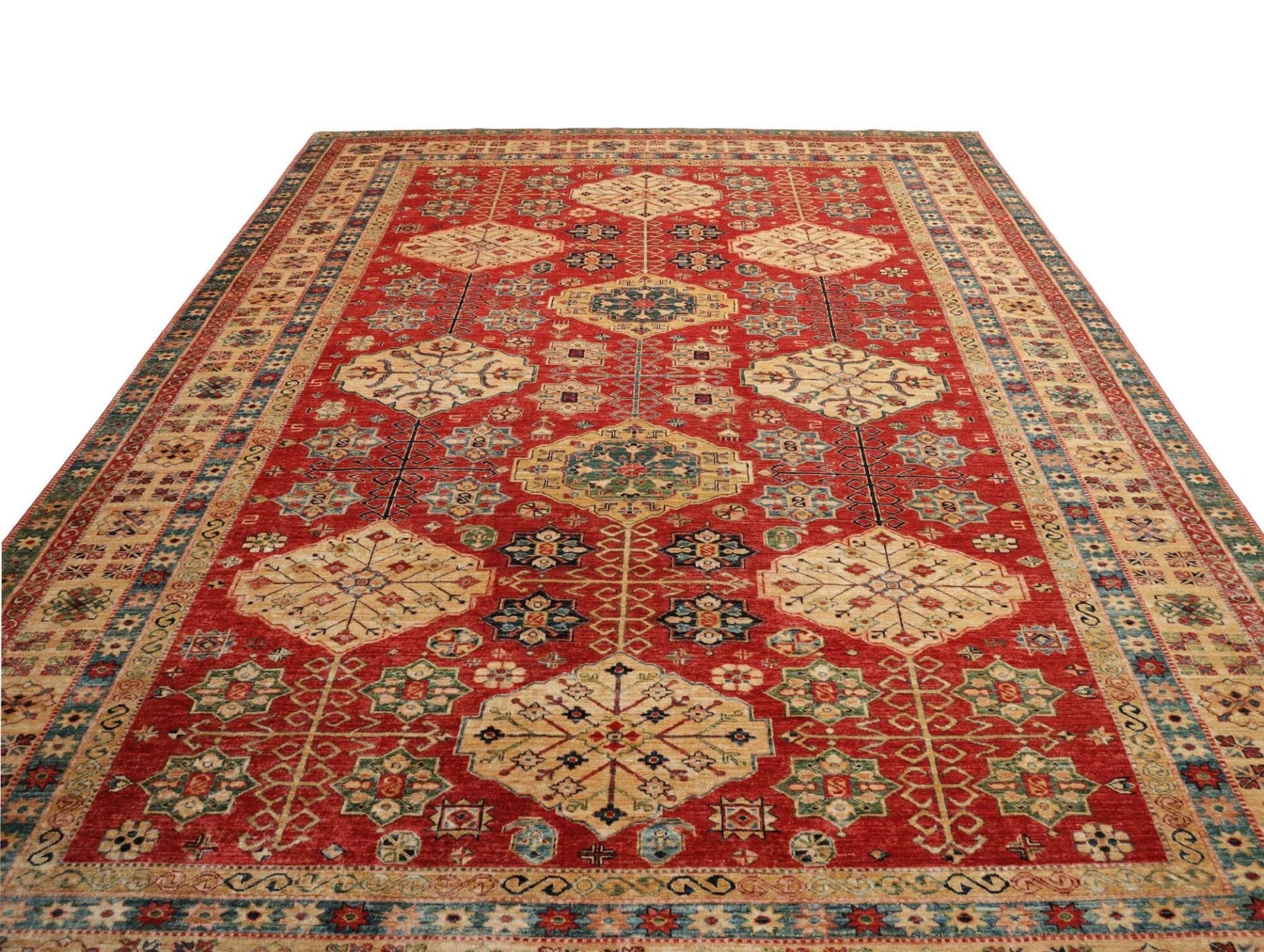 Hand-Knotted Wool Kazak Pakistani Rug, 281 × 374 cm