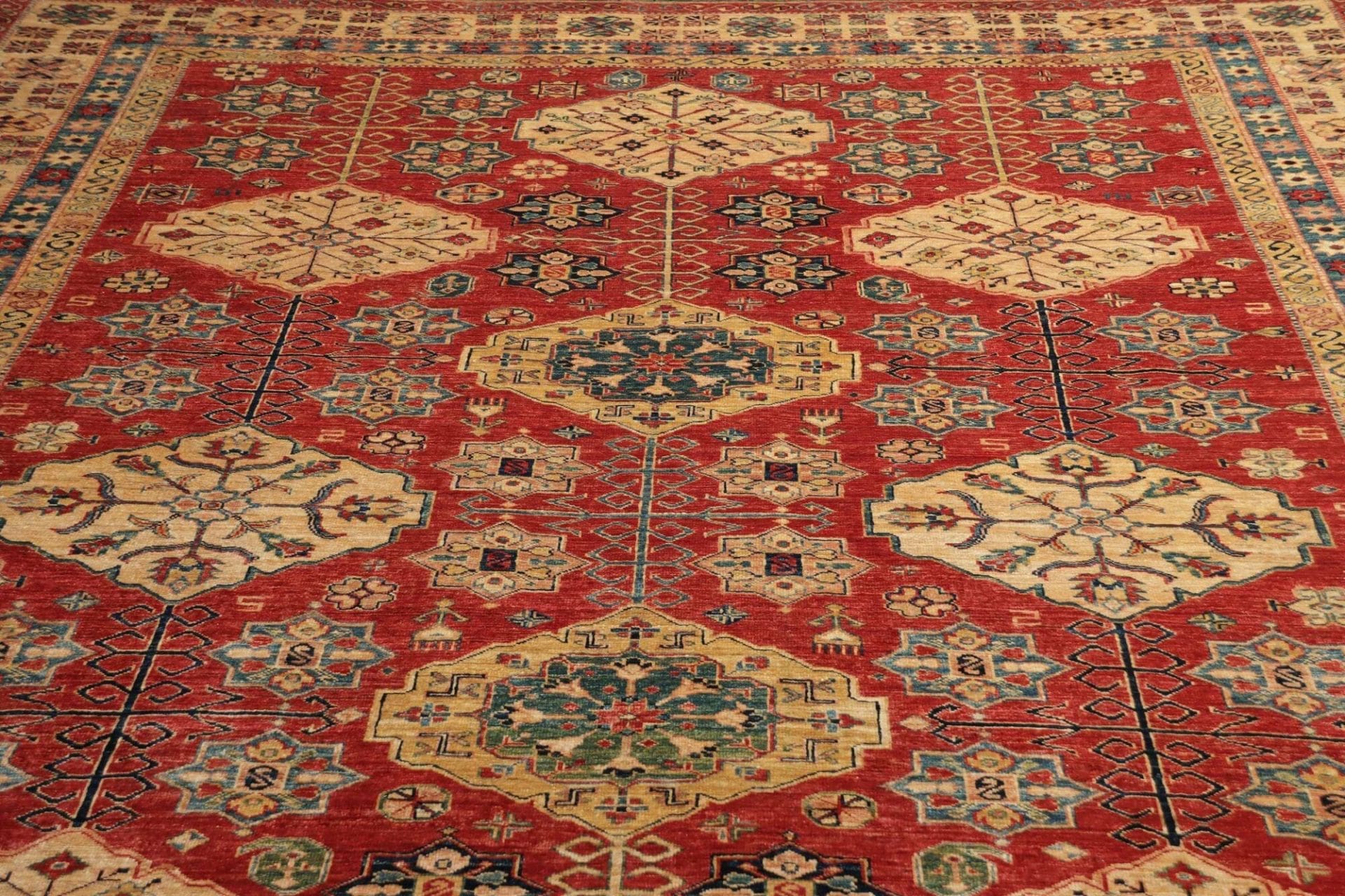 Hand-Knotted Wool Kazak Pakistani Rug, 281 × 374 cm
