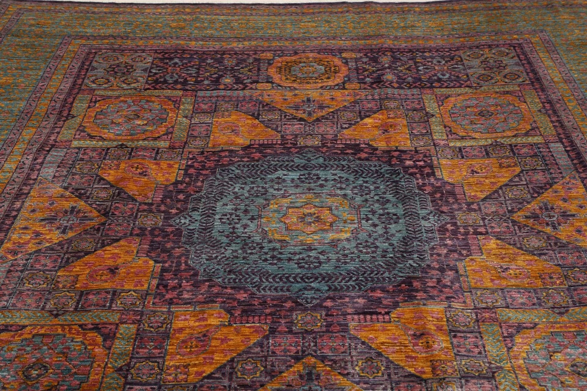 Hand-Knotted Wool Mamluk Pakistani Rug, 246 × 303 cm