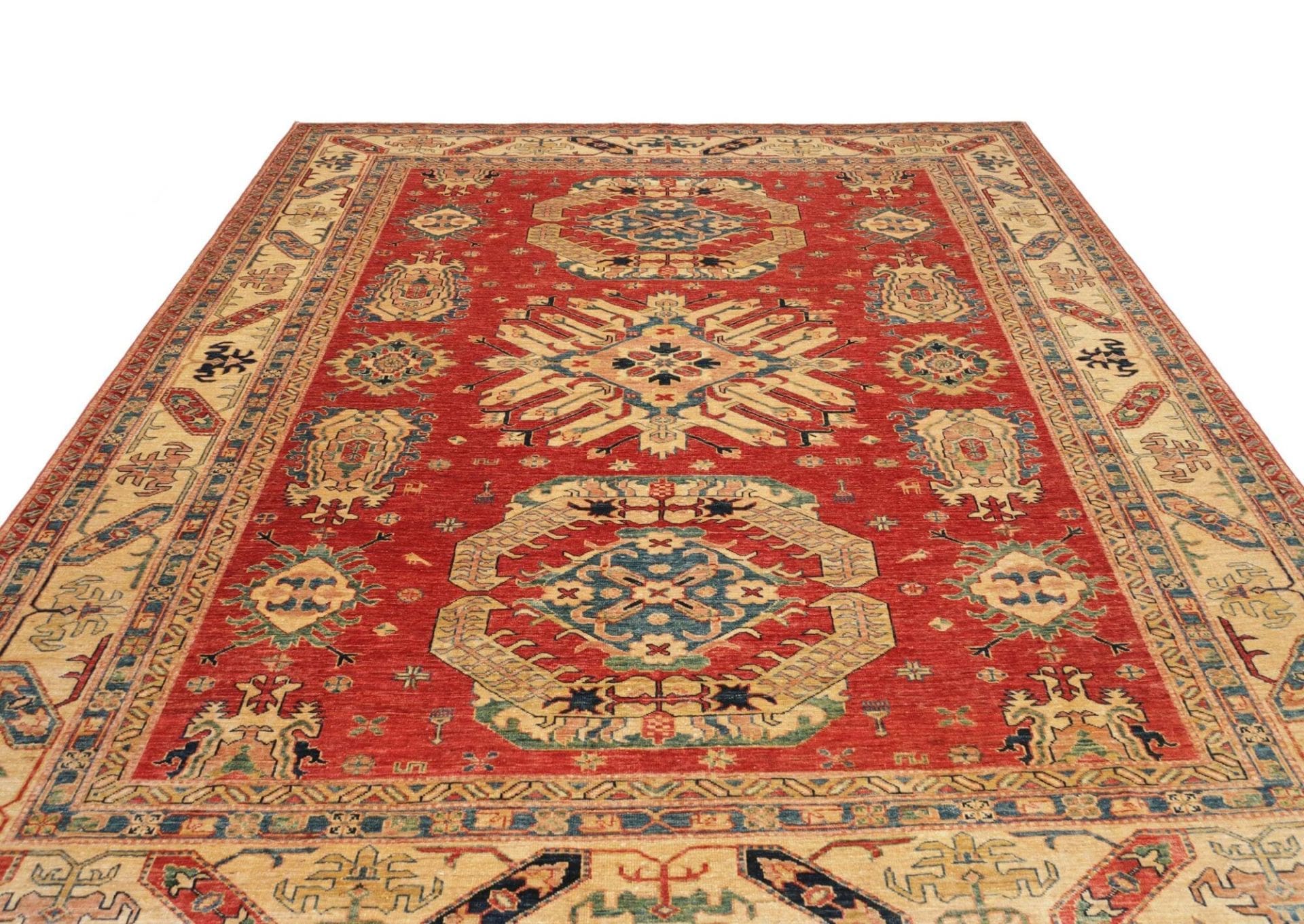 kazak-teppich-243-x-314-cm-geometrisches-muster-handgeknupft-3 Kazak Pakistani Rug 243 × 314 cm, Wool, hand-knotted