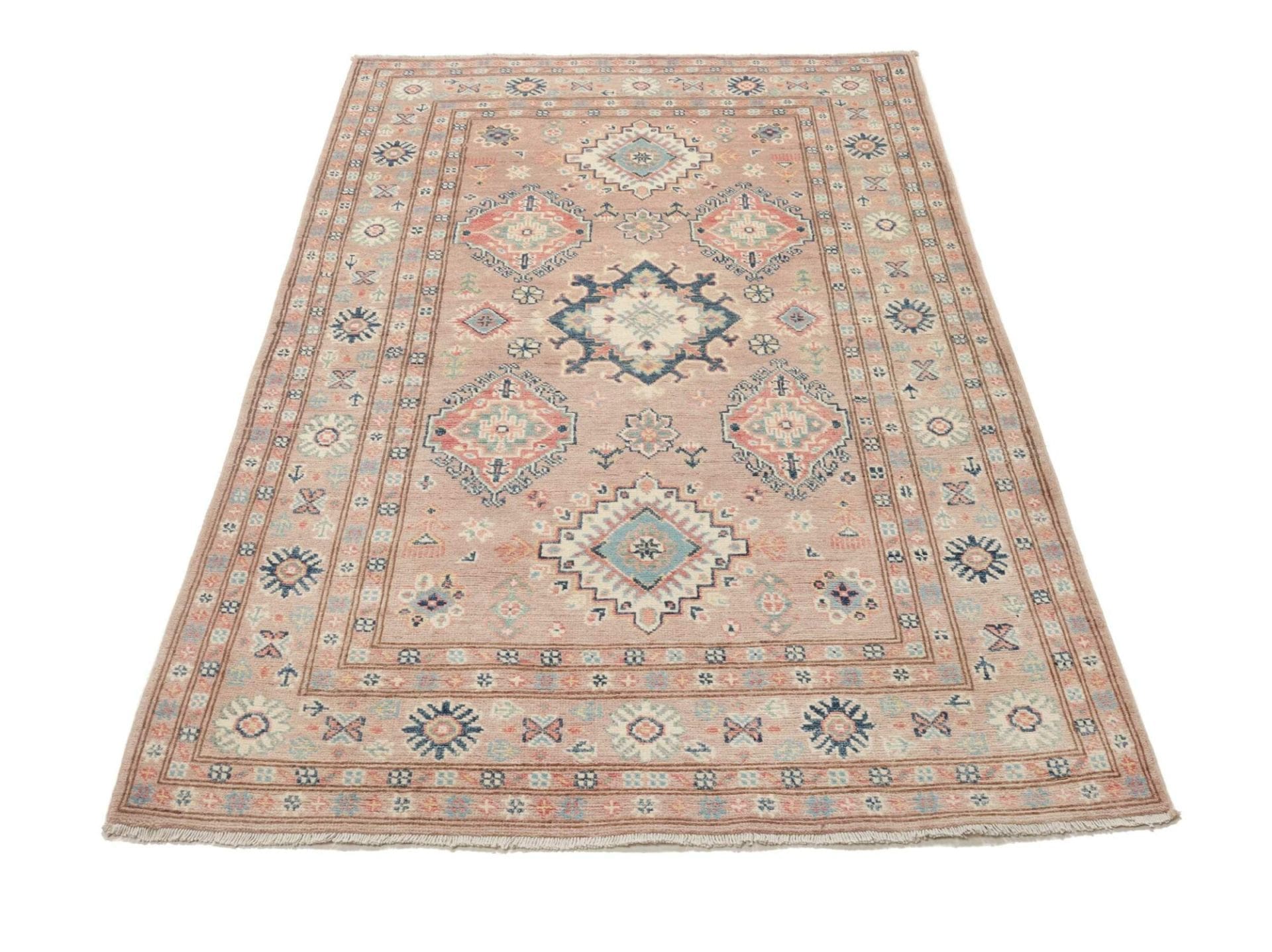 kazak-orientteppich-118-x-182cm-geometrisches-muster-handgeknupft-3 Kazak Pakistani Rug 118 × 182 cm, Wool, hand-knotted