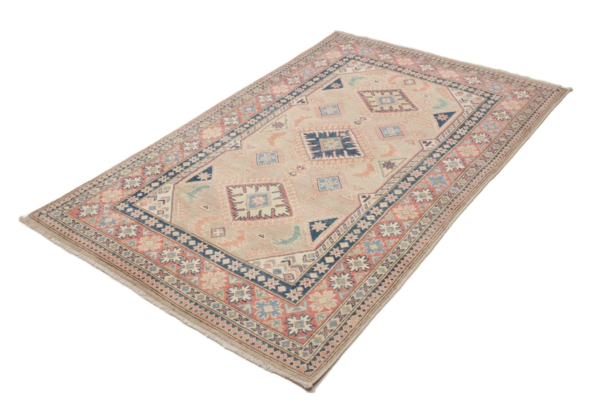 kazak-teppich-119-x-186-cm-geometrisches-muster-handgeknupft-1 Hand-Knotted Wool Kazak Pakistani Rug, 119 × 186 cm