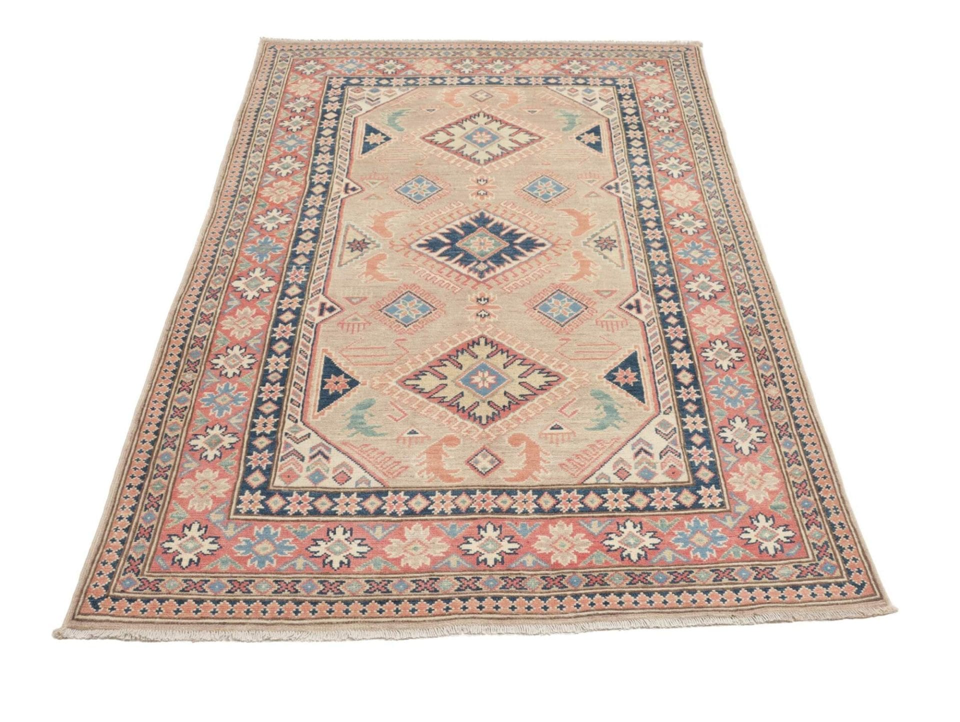 kazak-teppich-119-x-186-cm-geometrisches-muster-handgeknupft-3 Hand-Knotted Wool Kazak Pakistani Rug, 119 × 186 cm
