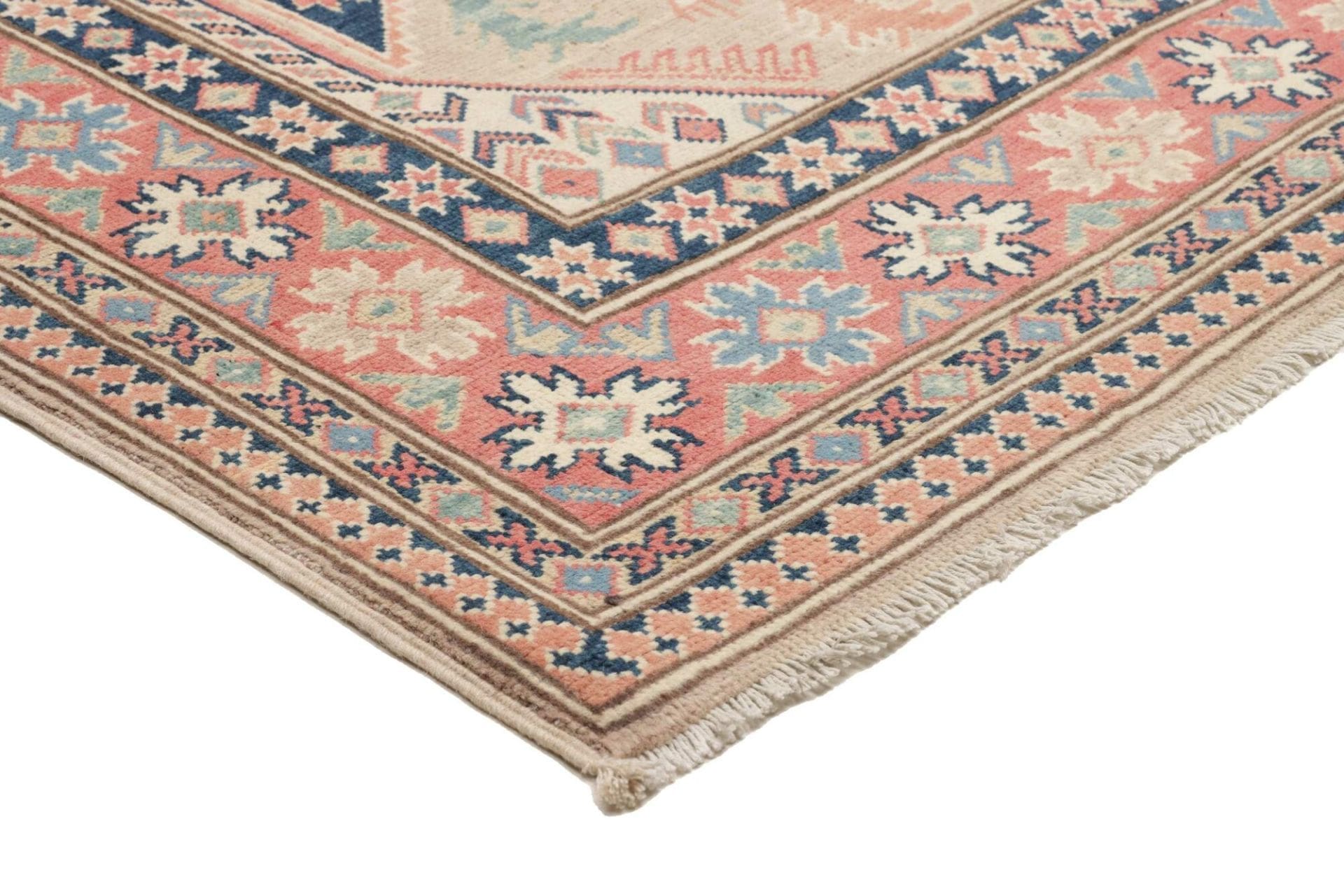 kazak-teppich-119-x-186-cm-geometrisches-muster-handgeknupft-4 Hand-Knotted Wool Kazak Pakistani Rug, 119 × 186 cm