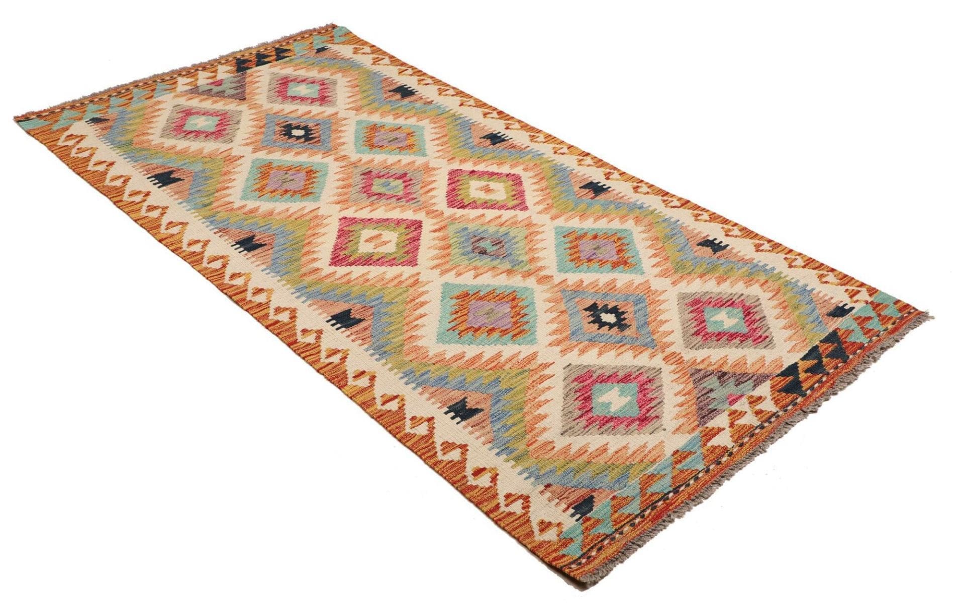 handgewebter-kelim-104-x-202cm-aus-schurwolle-rustikal-orientteppich-2 Kilim Pakistani Rug — hand-woven, 104 × 202 cm, Wool