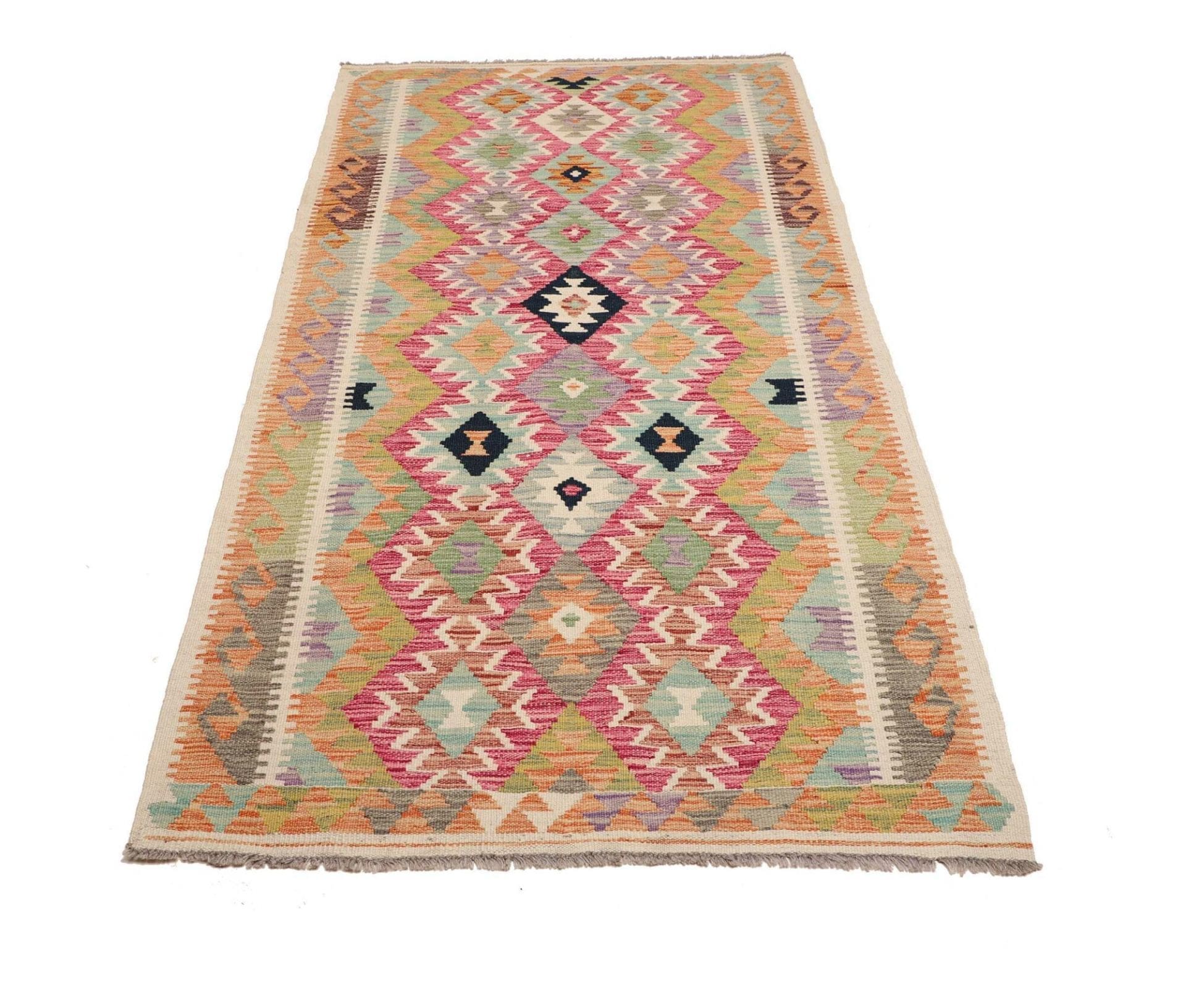 kelim-teppich-104-x-200cm-handgewebt-schurwolle-rustikales-flair-1 Hand-Woven Wool Kilim Pakistani Rug, 104 × 200 cm