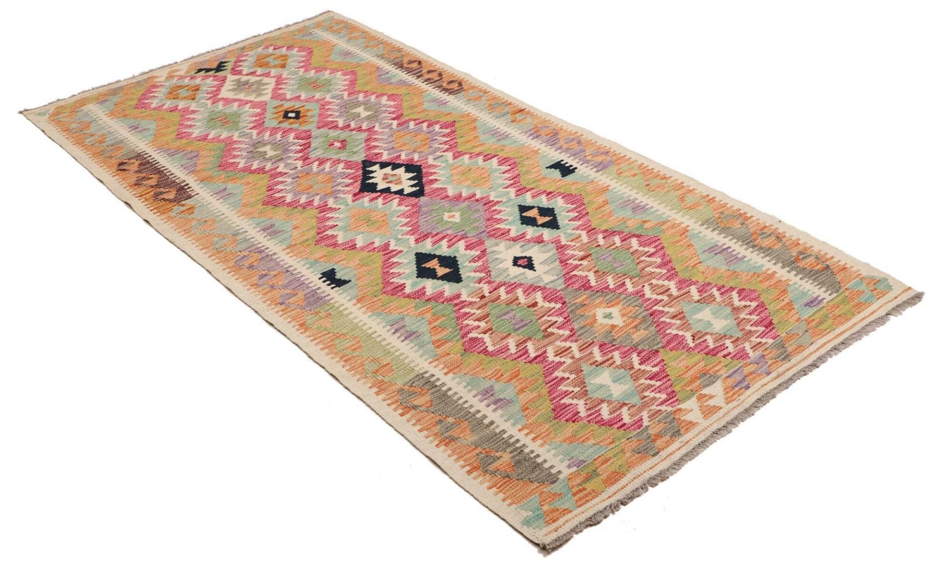 kelim-teppich-104-x-200cm-handgewebt-schurwolle-rustikales-flair-2 Hand-Woven Wool Kilim Pakistani Rug, 104 × 200 cm