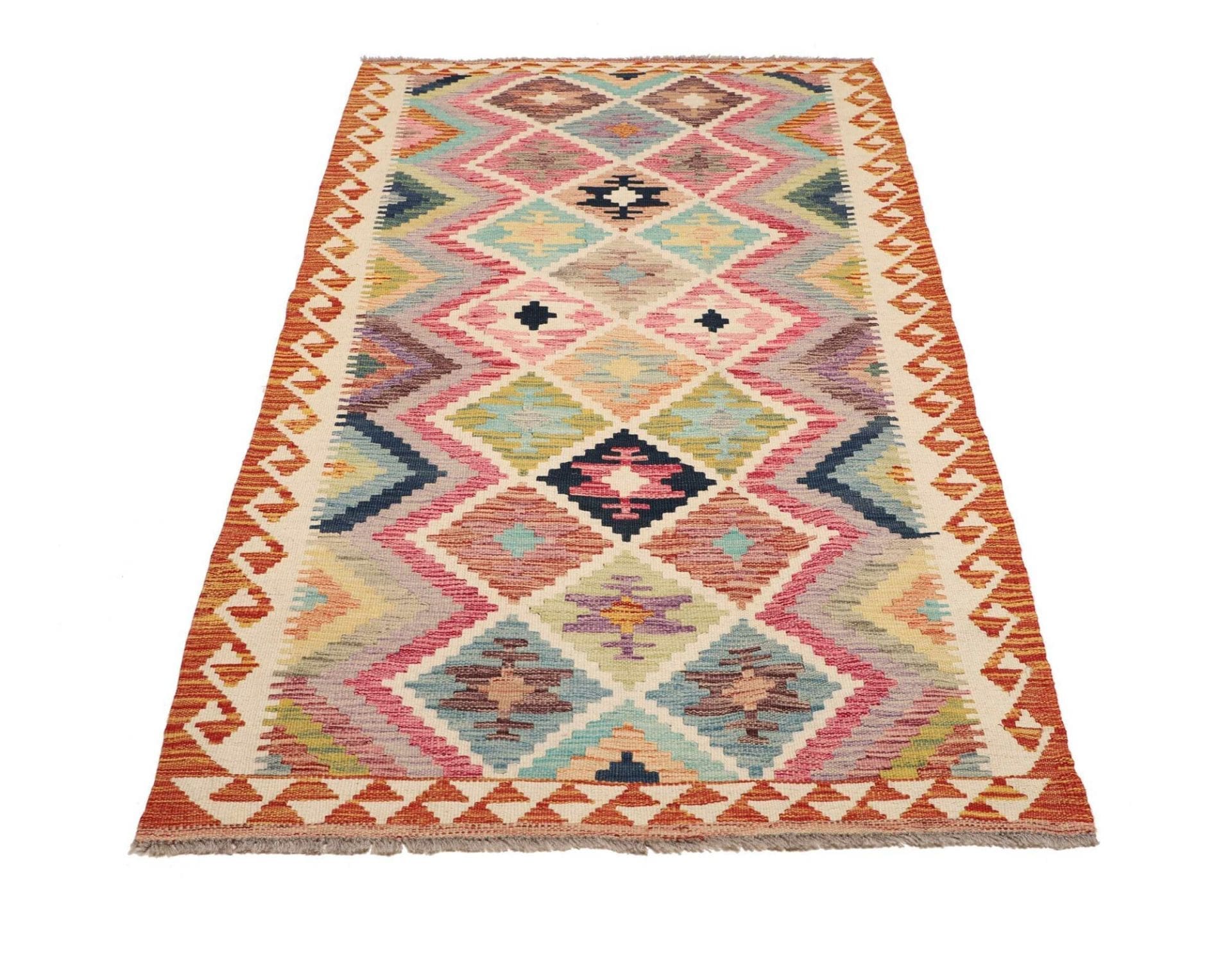 Hand-Woven Wool Kilim Pakistani Rug, 104 × 202 cm