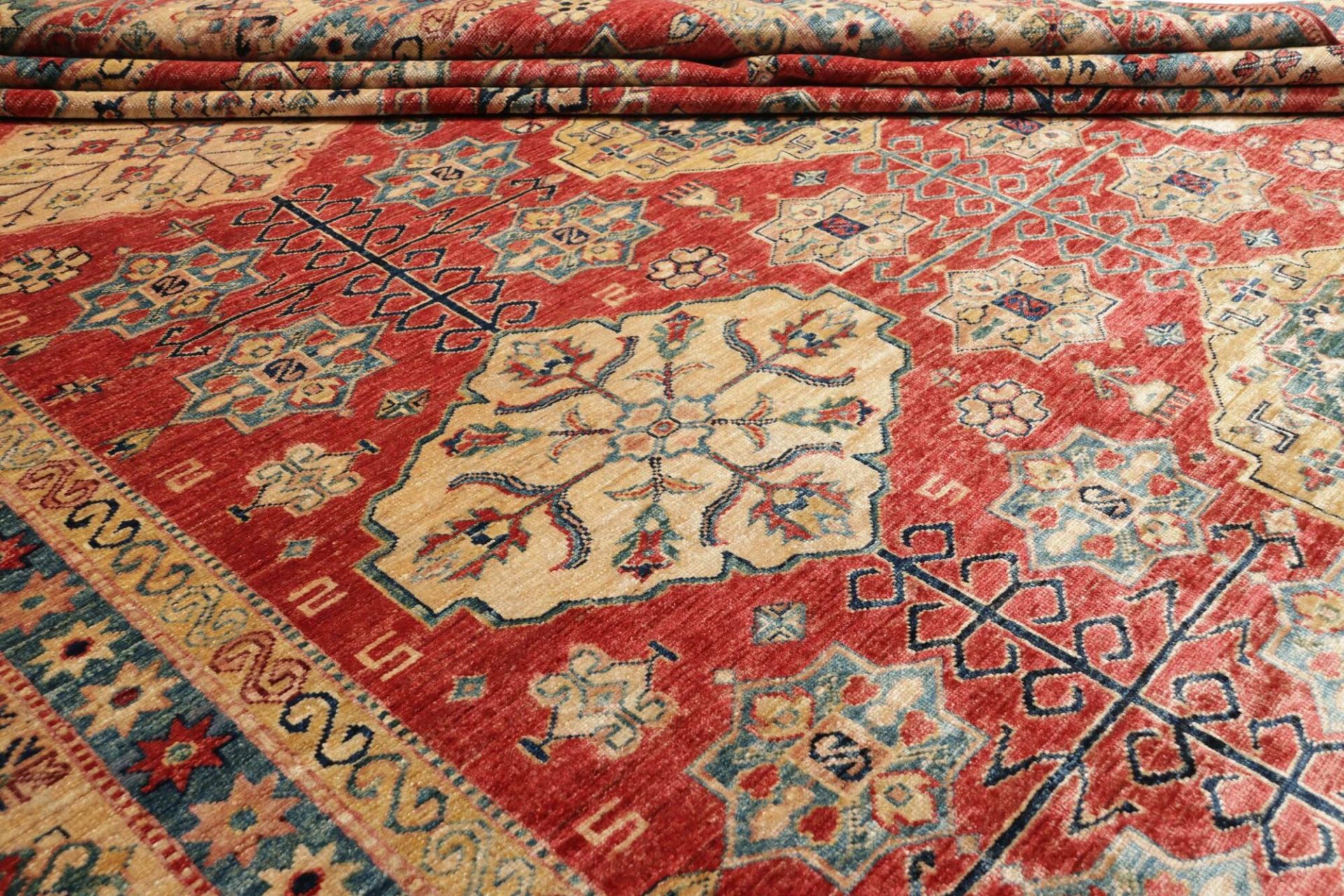 Hand-Knotted Wool Kazak Pakistani Rug, 281 × 374 cm