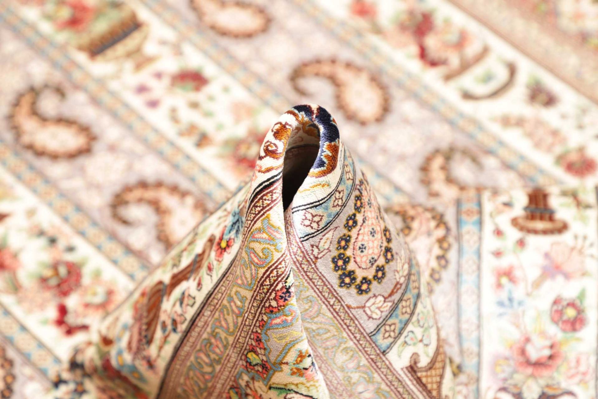 Hand-Knotted Silk Qom Persian Rug, 104 × 154 cm