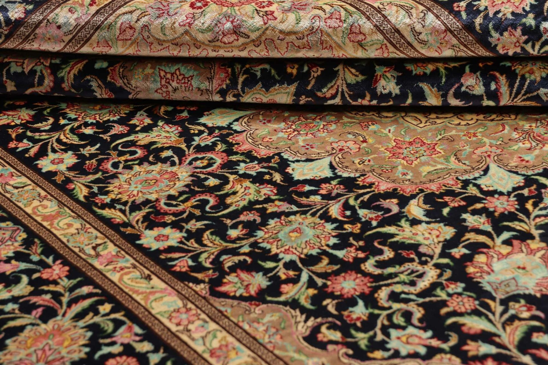 Hand-Knotted Silk Qom Persian Rug, 139 × 192 cm