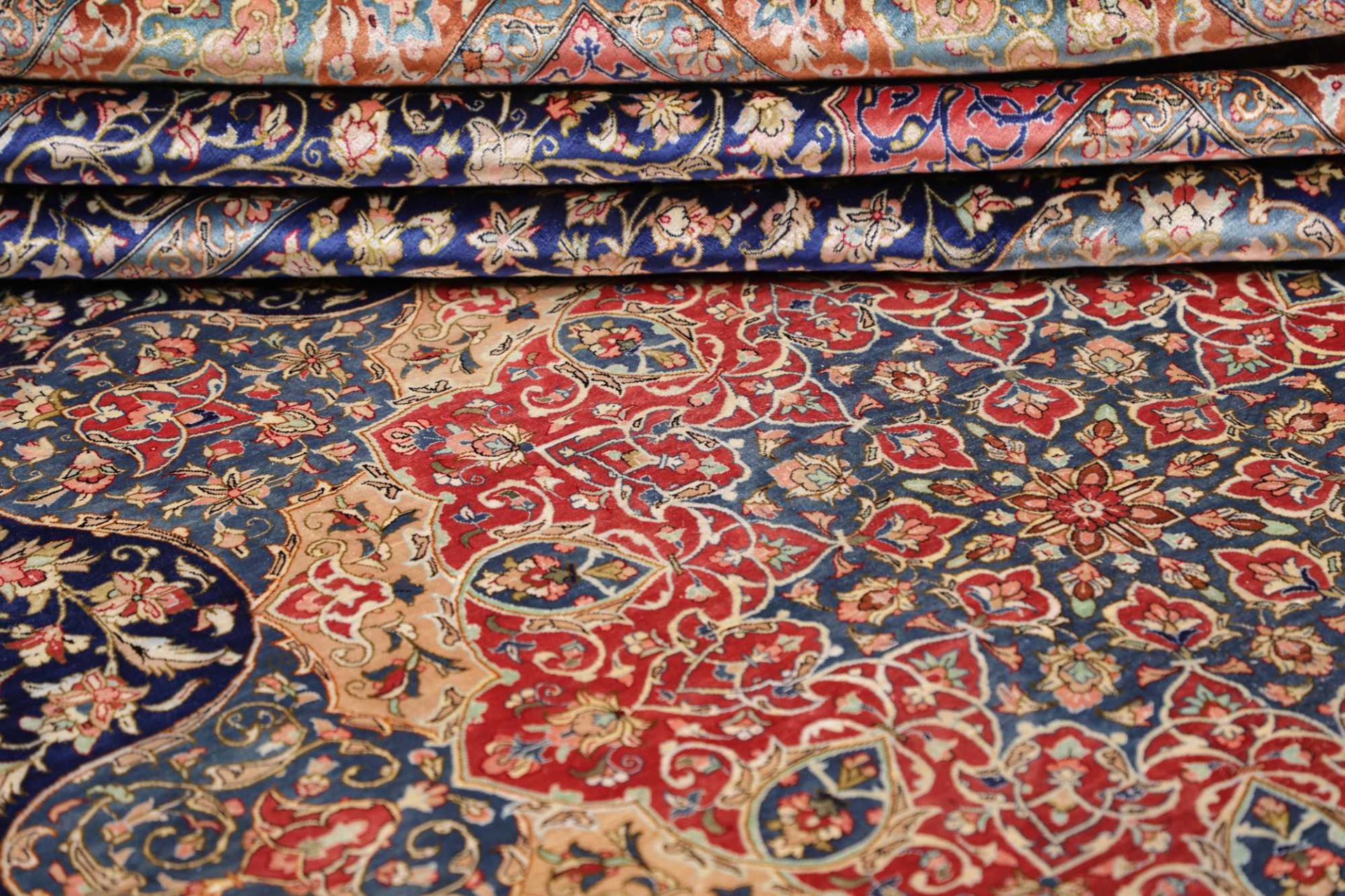 Qom Persian Rug — hand-knotted, 198 × 298 cm, Silk