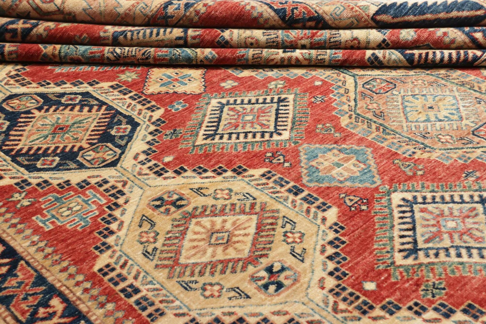 Hand-Knotted Wool Kazak Pakistani Rug, 271 × 370 cm