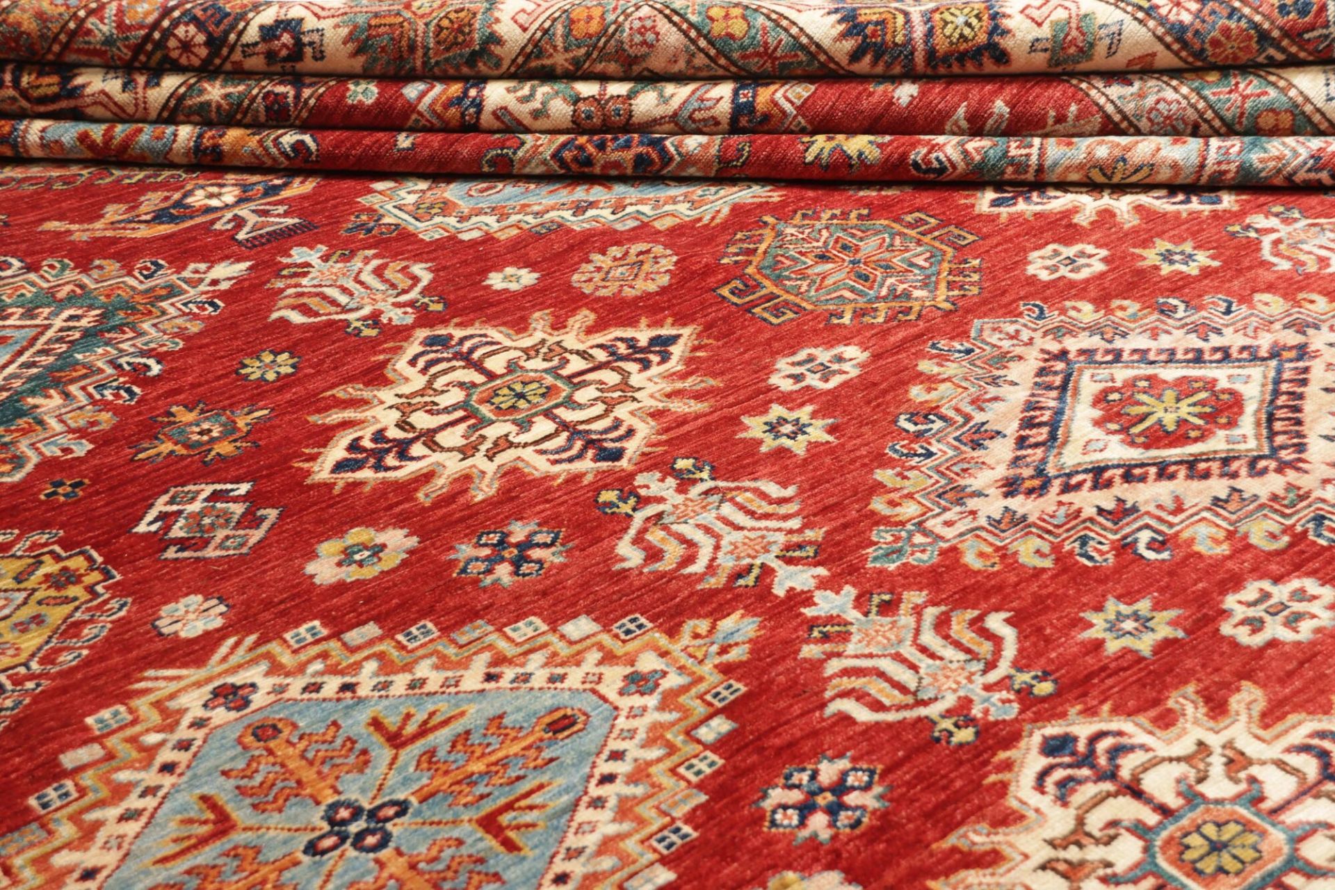Hand-Knotted Wool Kazak Pakistani Rug, 300 × 410 cm