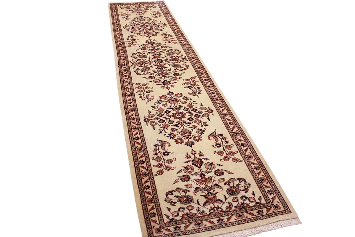 perserteppich-sarough-laufer-396x89-cm-beige-handgeknupft-1 Sarouk Farahan Persian Rug — hand-knotted, Wool