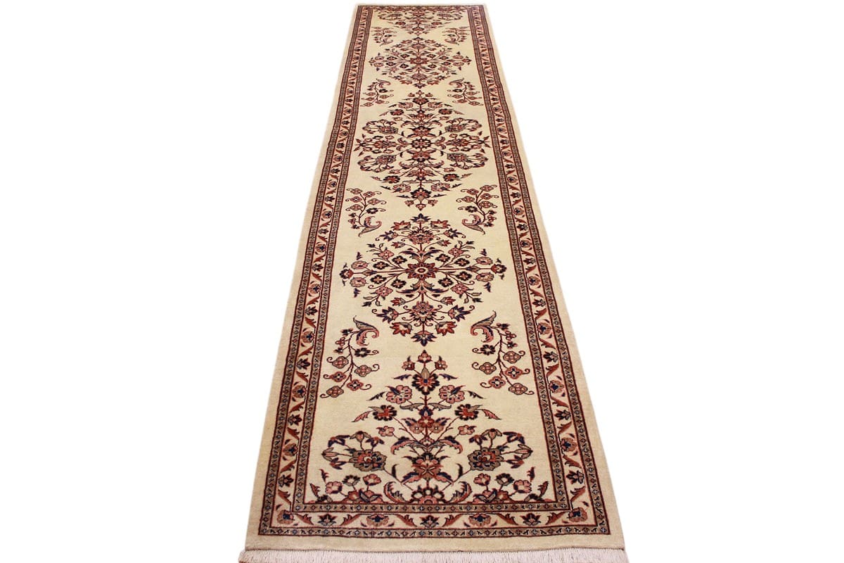 perserteppich-sarough-laufer-396x89-cm-beige-handgeknupft-2 Sarouk Farahan Persian Rug — hand-knotted, Wool