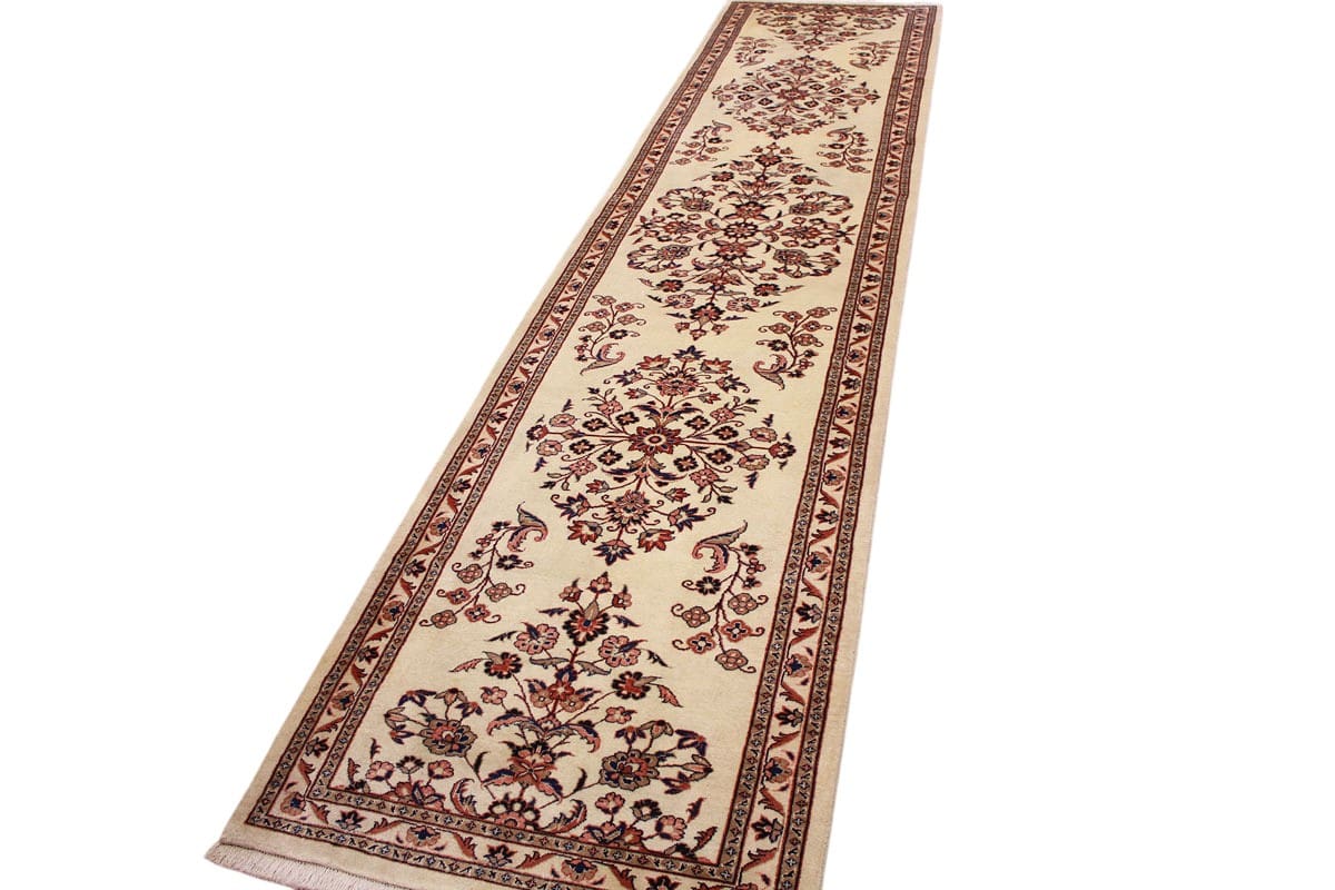 perserteppich-sarough-laufer-396x89-cm-beige-handgeknupft-3 Sarouk Farahan Persian Rug — hand-knotted, Wool
