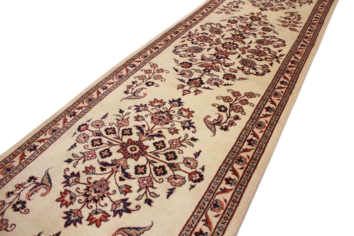 perserteppich-sarough-laufer-396x89-cm-beige-handgeknupft-5 Sarouk Farahan Persian Rug — hand-knotted, Wool