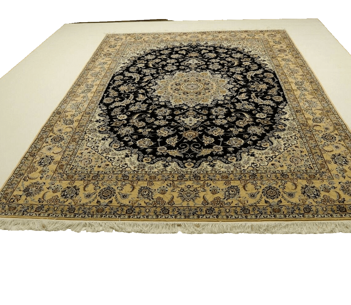 wunderschoner-perserteppich-nain-9la-352x255-cm-500000-knoten-handgeknupft-1 Nain Persian Rug — hand-knotted, 350 × 254 cm, Wool & Silk