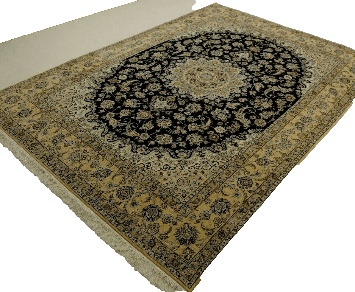 wunderschoner-perserteppich-nain-9la-352x255-cm-500000-knoten-handgeknupft-3 Nain Persian Rug — hand-knotted, 350 × 254 cm, Wool & Silk