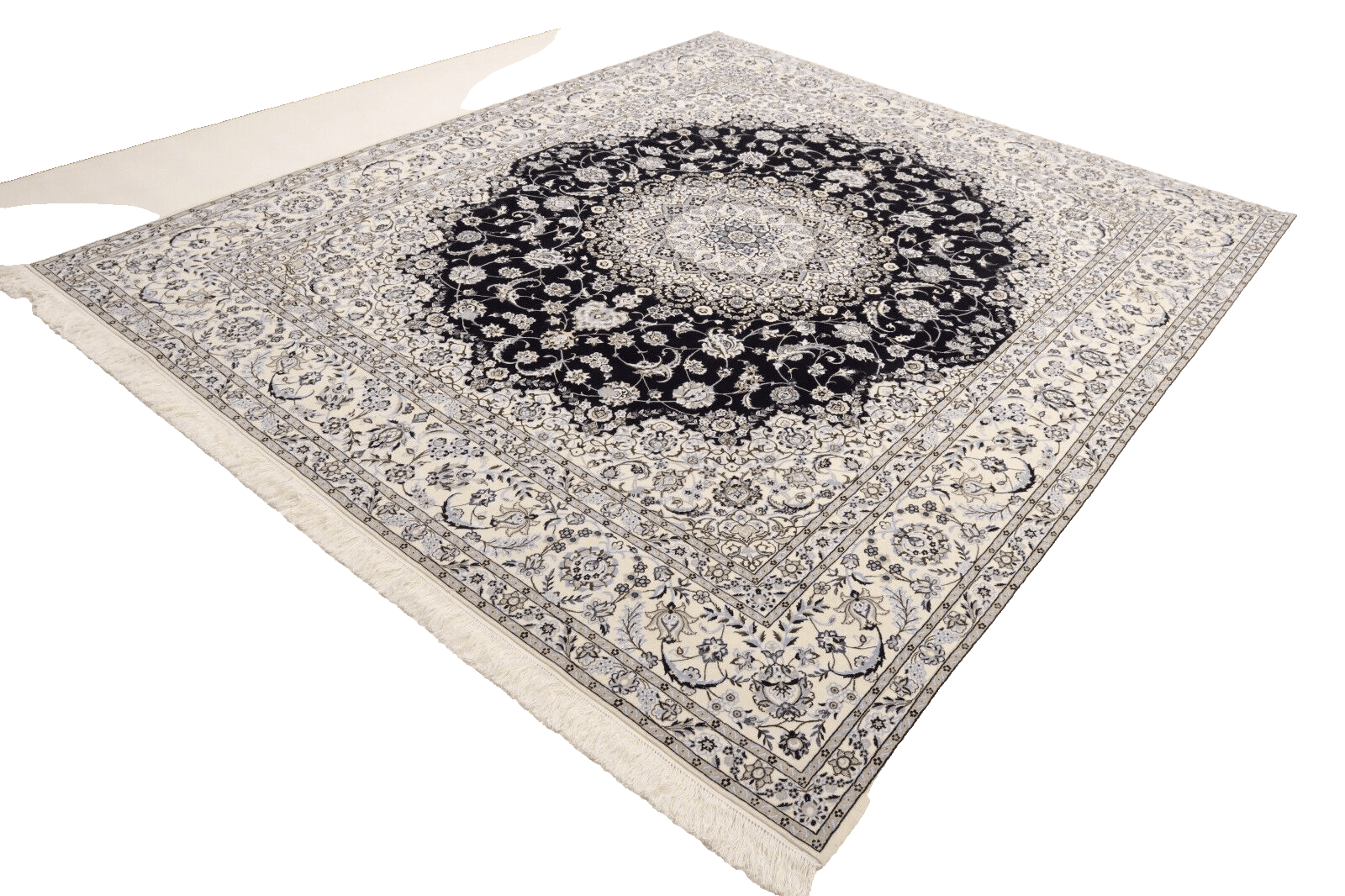 Hand-Knotted Wool & Silk Nain Persian Rug, 248 × 206 cm