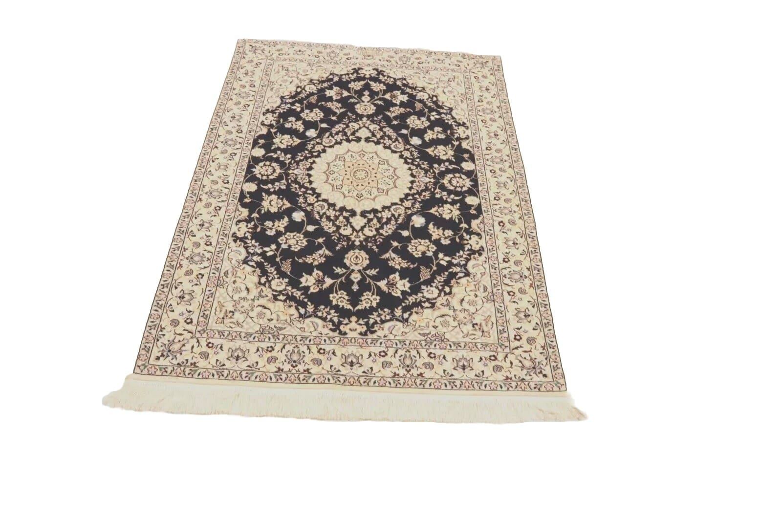 Hand-Knotted Wool & Silk Nain Persian Rug, 107 × 140 cm