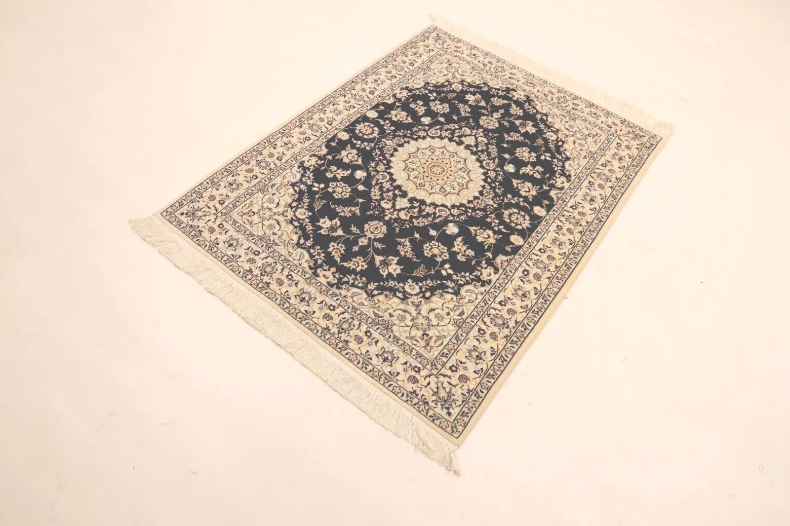 Hand-Knotted Wool & Silk Nain Persian Rug, 107 × 140 cm