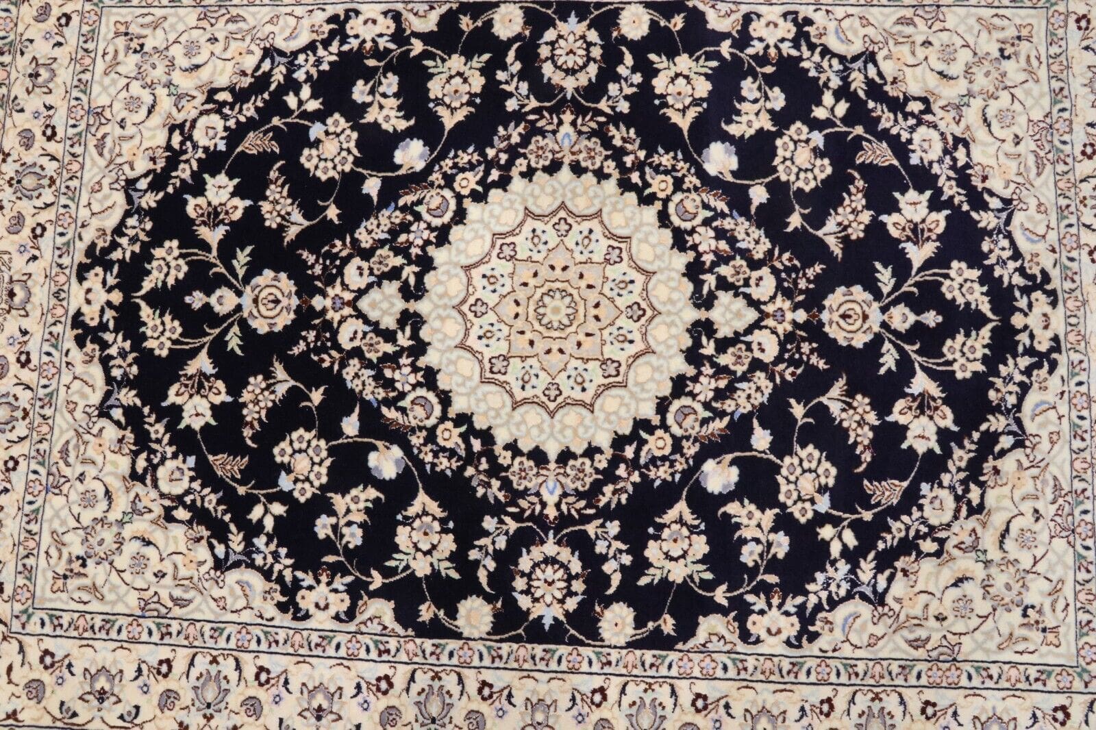 Hand-Knotted Wool & Silk Nain Persian Rug, 107 × 140 cm