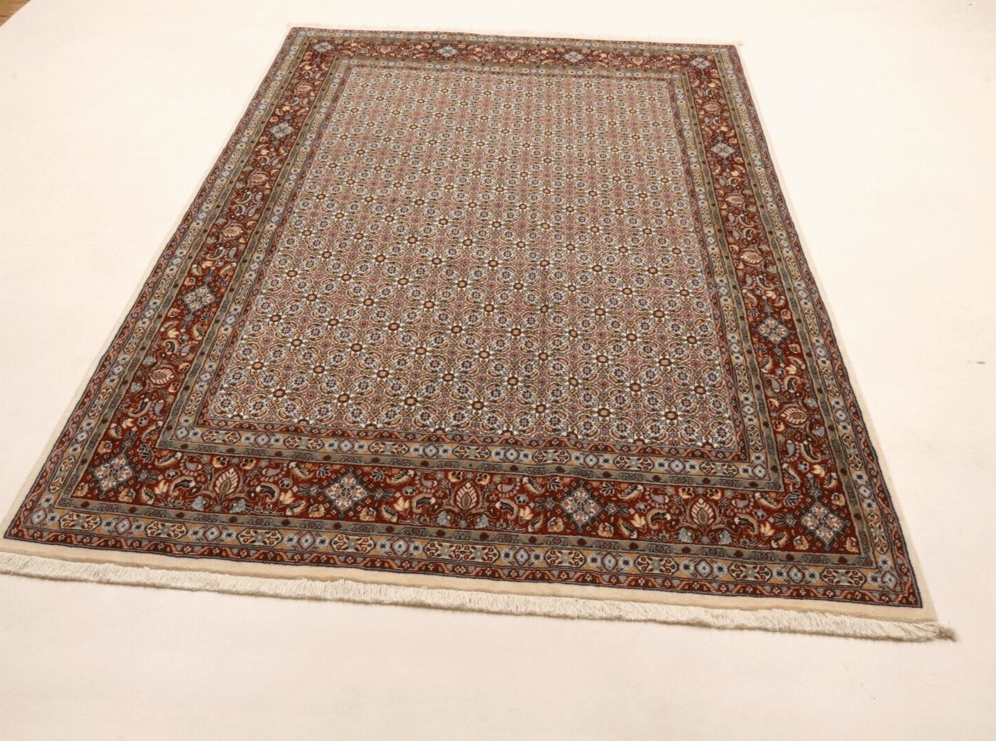 Hand-Knotted Wool & Silk Moud Persian Rug, 246 × 169 cm