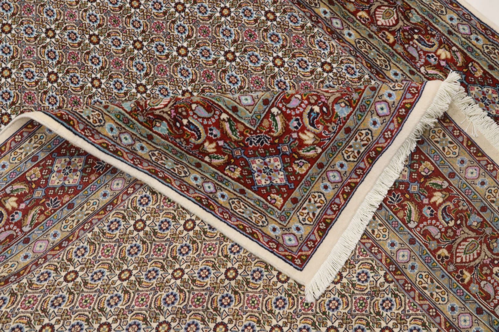 Hand-Knotted Wool & Silk Moud Persian Rug, 246 × 169 cm