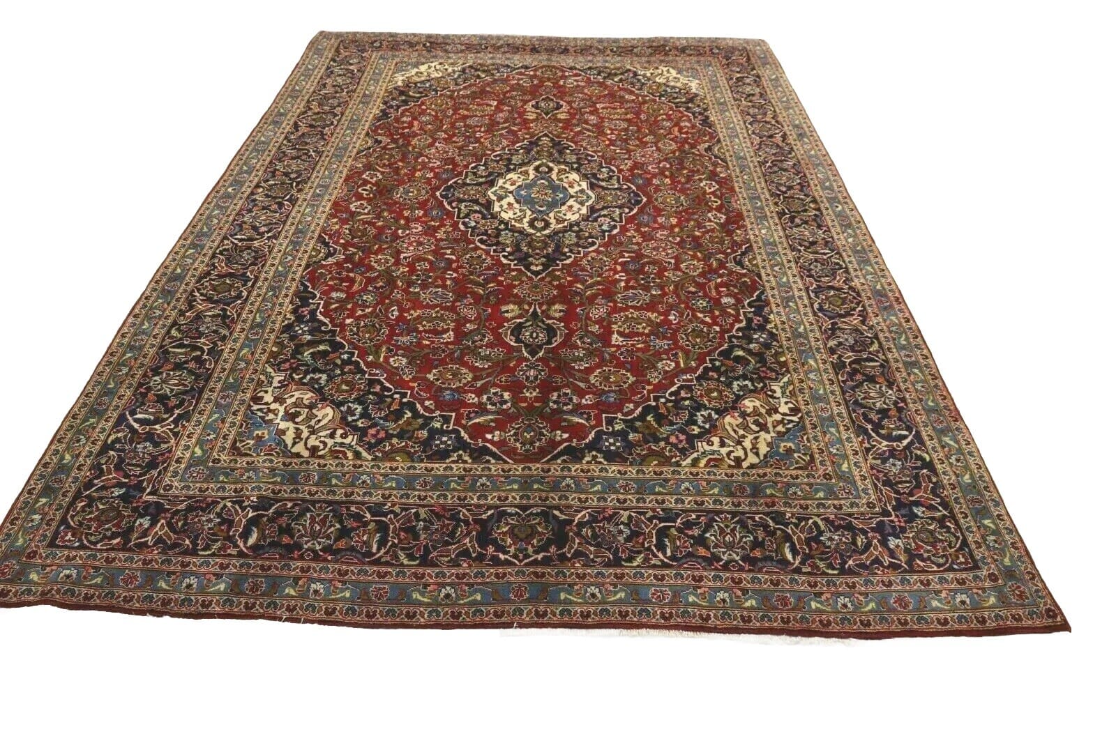 Hand-Knotted Wool Kashan Persian Rug, 346 × 244 cm