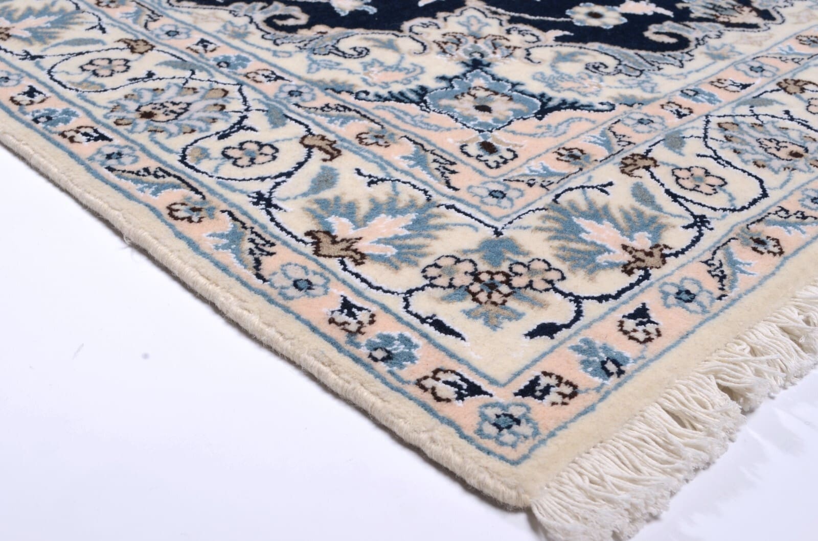 handgeknupfter-perser-nain-teppich-199-x-119-cm-300000-knoten-blau-2 Hand-Knotted Wool Nain Persian Rug, 197 × 118 cm
