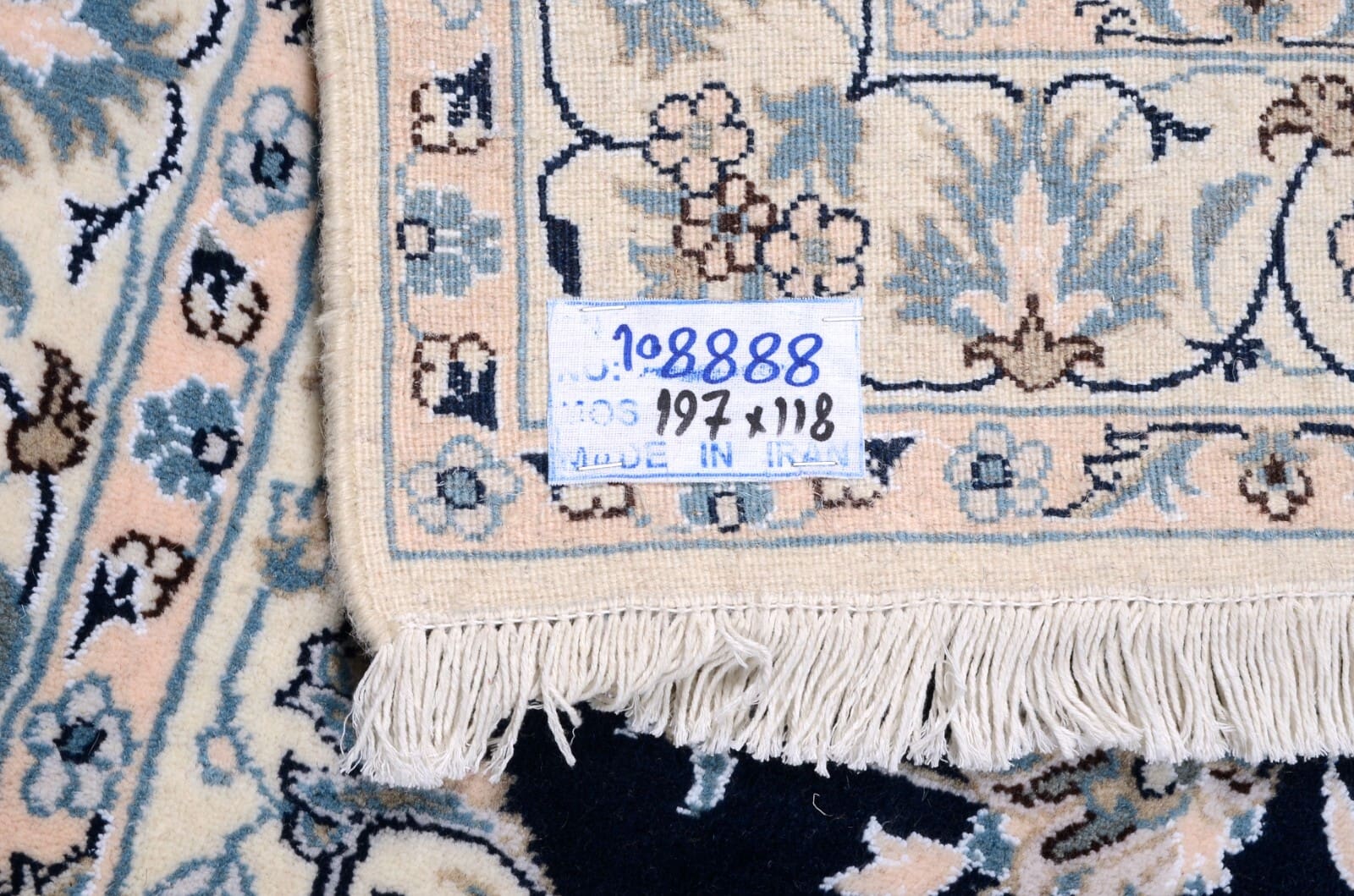handgeknupfter-perser-nain-teppich-199-x-119-cm-300000-knoten-blau-6 Hand-Knotted Wool Nain Persian Rug, 197 × 118 cm