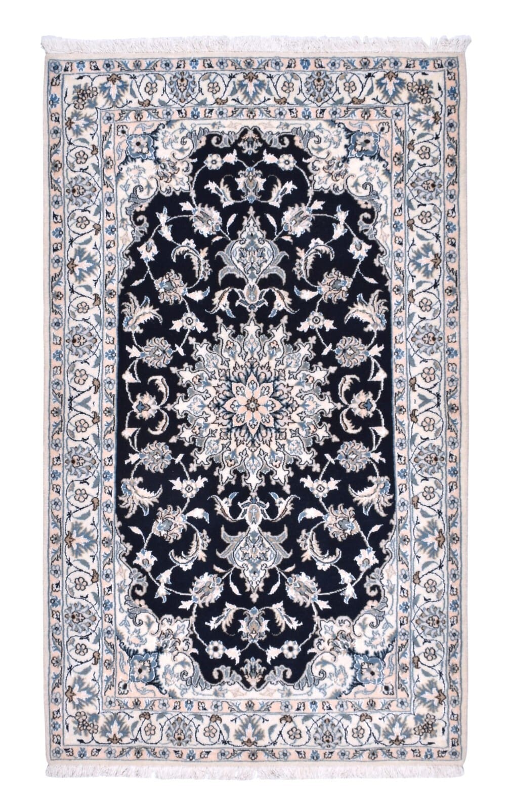 handgeknupfter-perser-nain-teppich-199-x-119-cm-300000-knoten-blau-8 Hand-Knotted Wool Nain Persian Rug, 197 × 118 cm