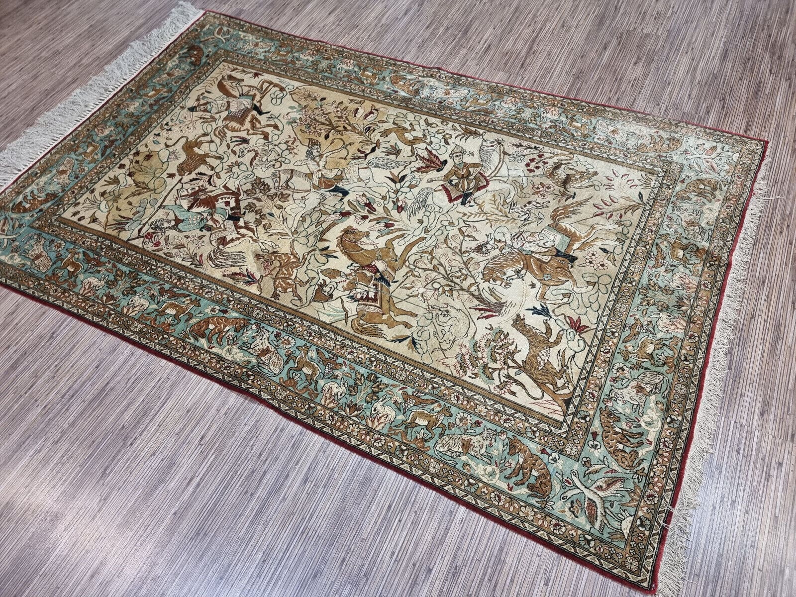 Hand-Knotted Silk Qom Persian Rug, 212 × 138 cm