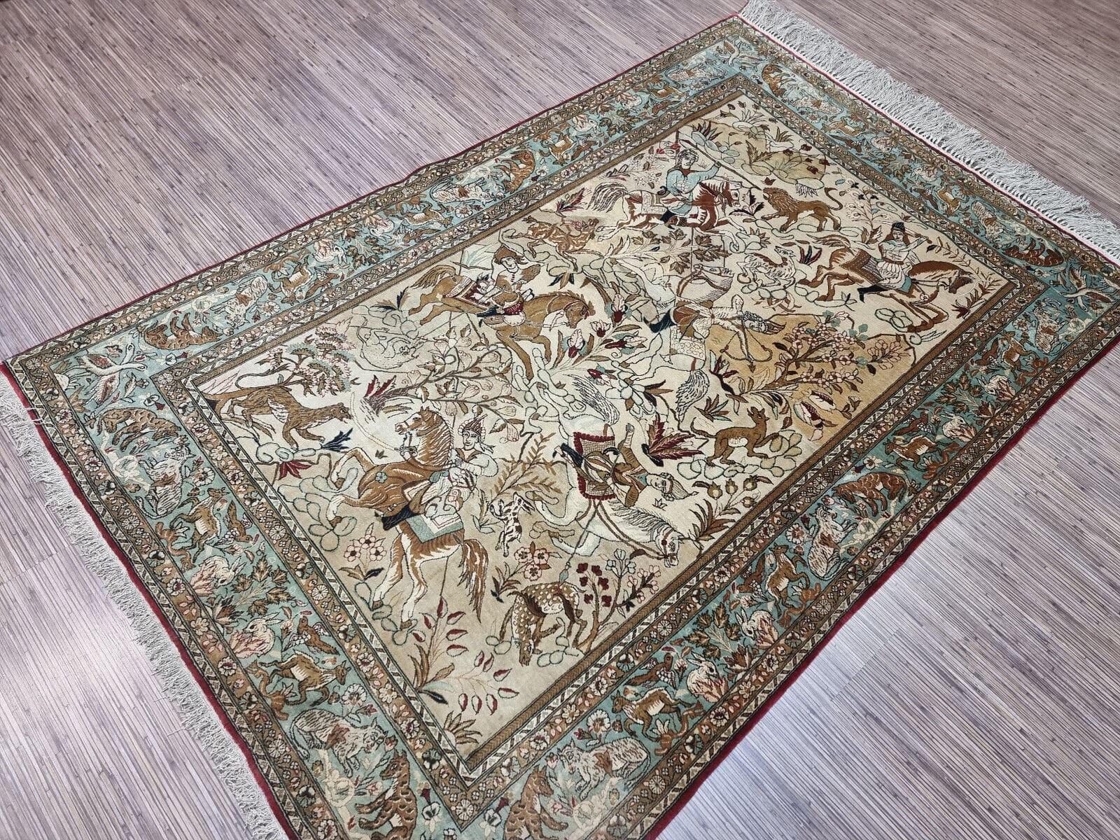 Hand-Knotted Silk Qom Persian Rug, 212 × 138 cm