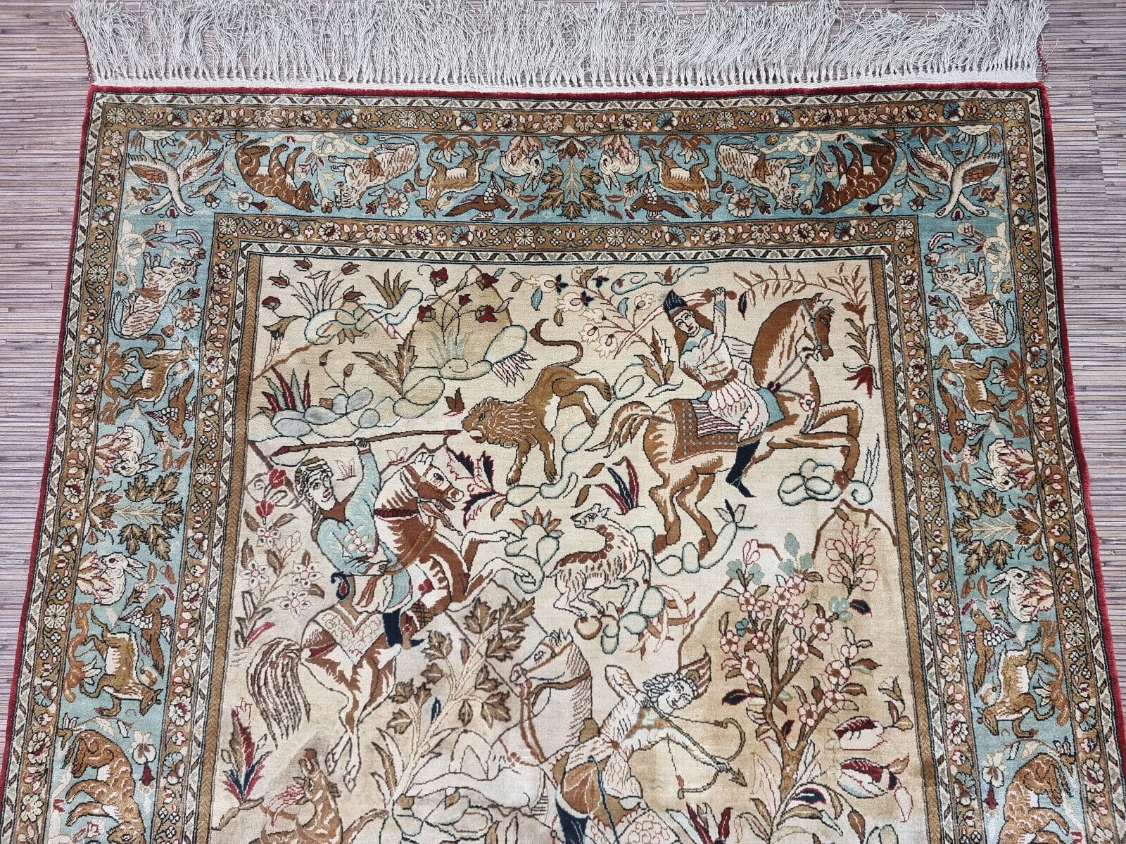Hand-Knotted Silk Qom Persian Rug, 212 × 138 cm
