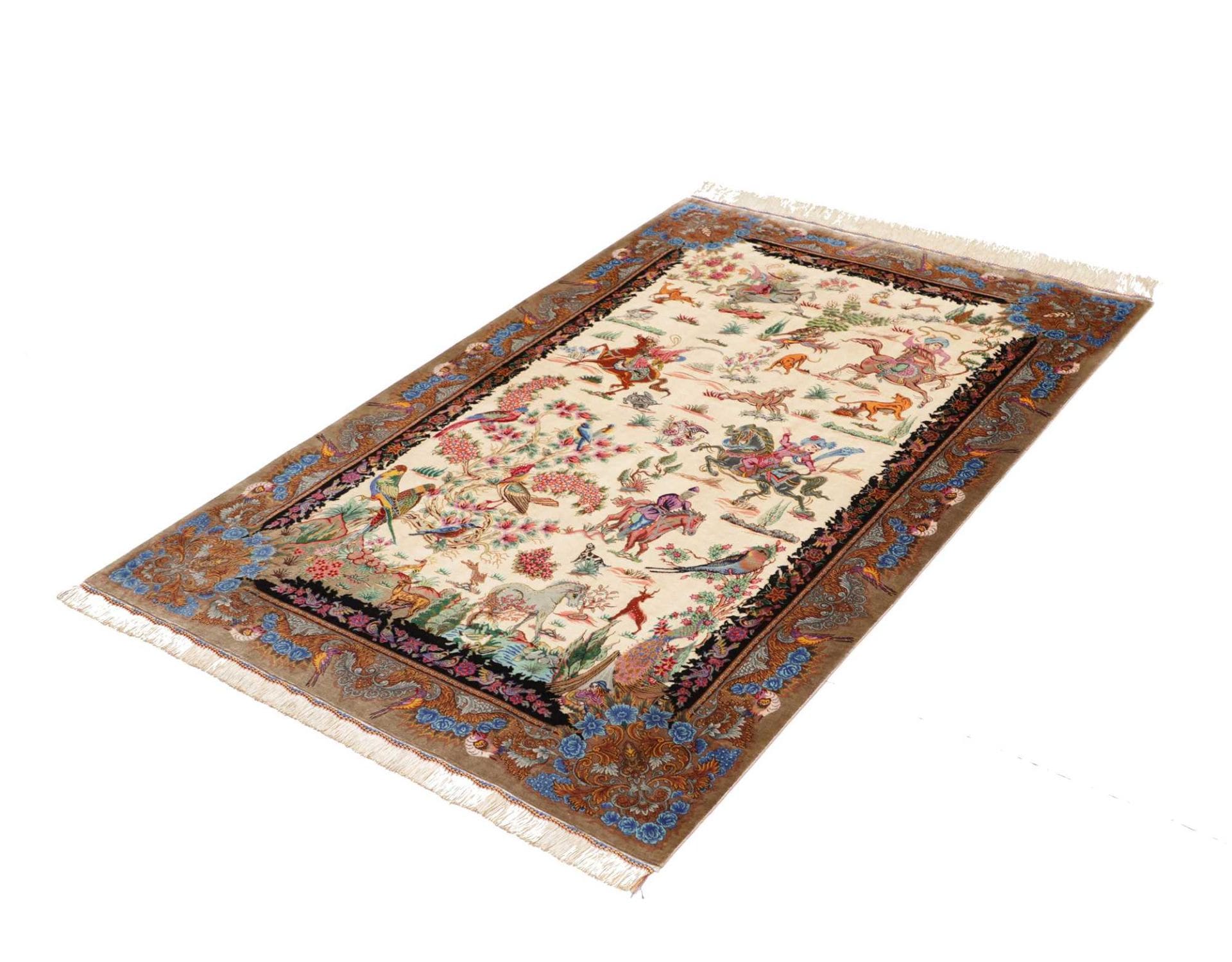 Hand-Knotted Silk Qom Persian Rug, 103 × 150 cm