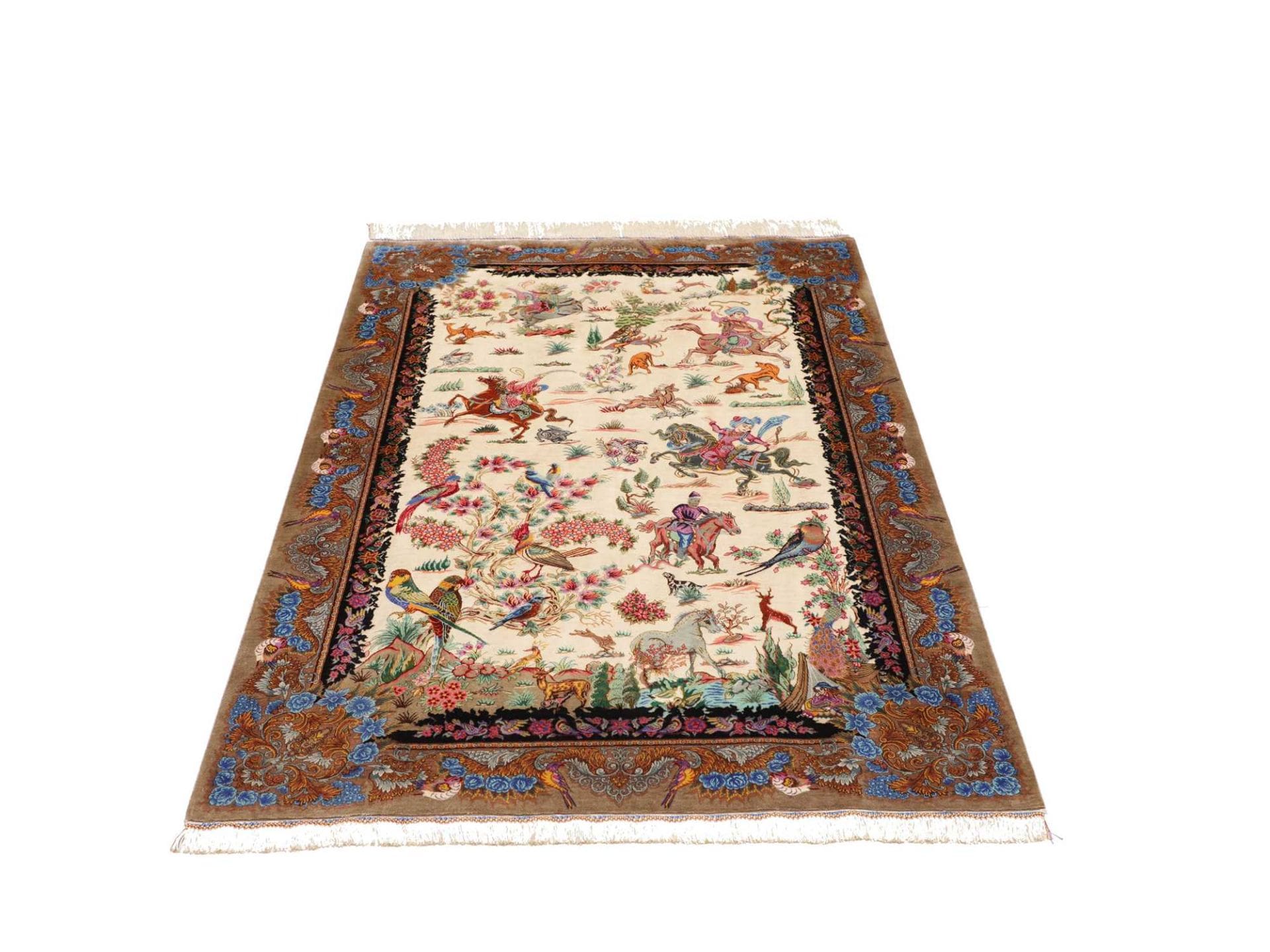 Hand-Knotted Silk Qom Persian Rug, 103 × 150 cm