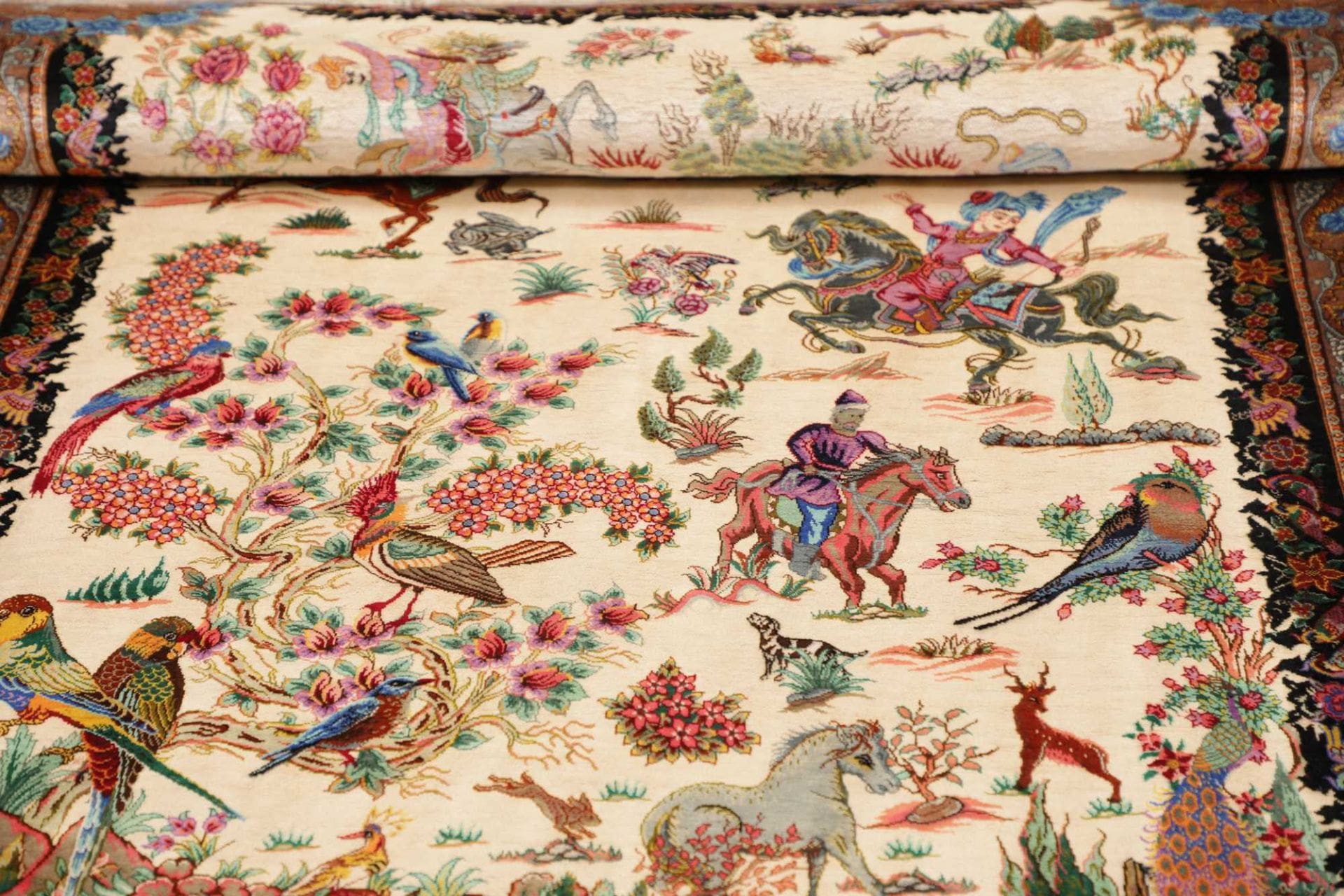 Hand-Knotted Silk Qom Persian Rug, 103 × 150 cm