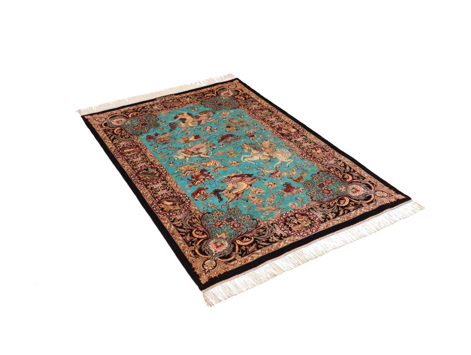 Hand-Knotted Silk Qom Persian Rug, 103 × 145 cm