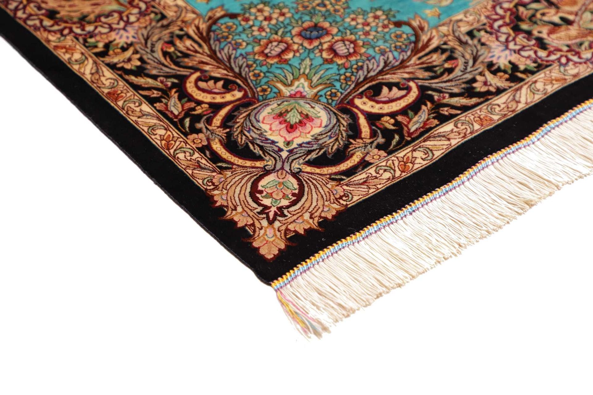 Hand-Knotted Silk Qom Persian Rug, 103 × 145 cm
