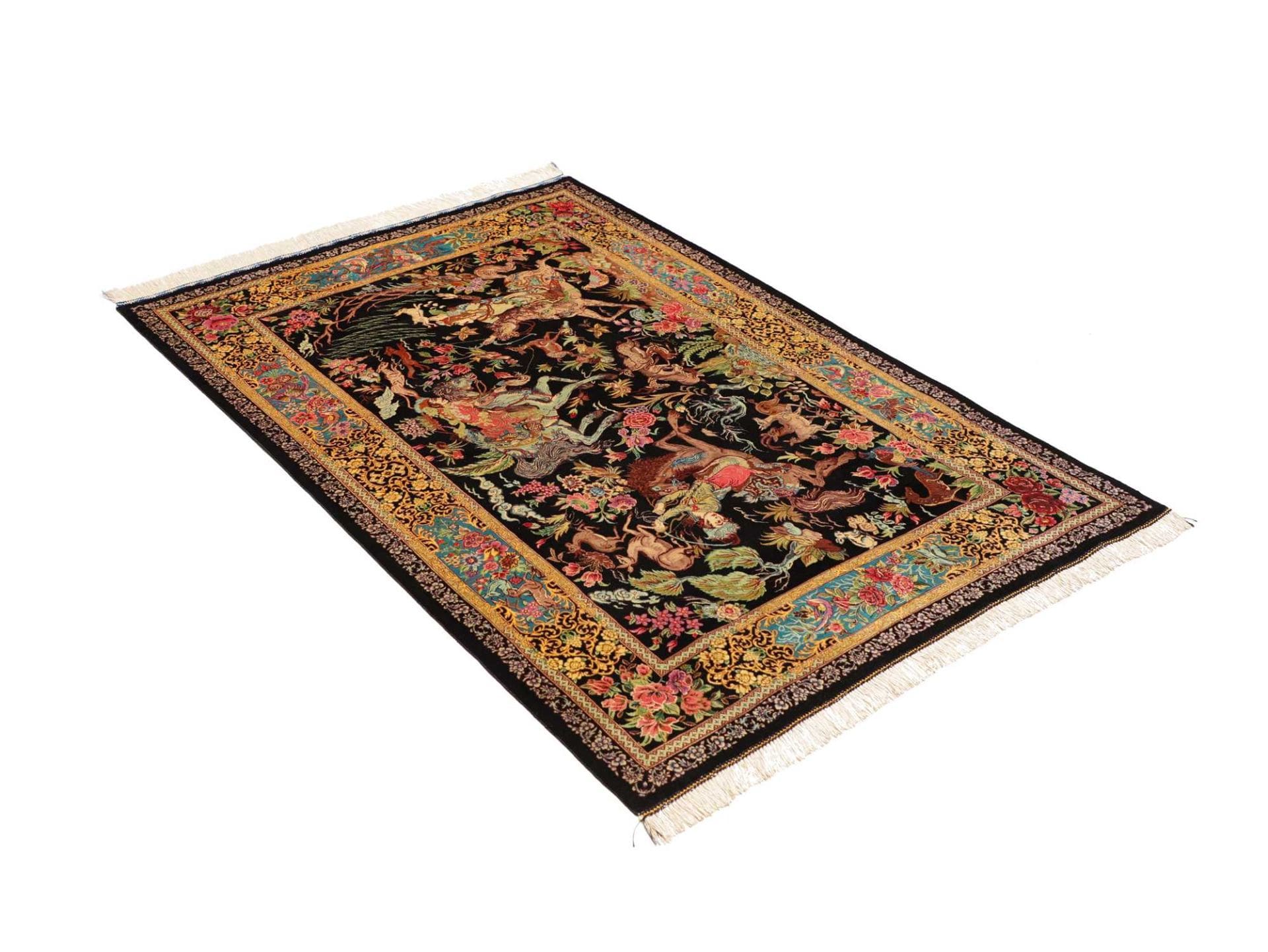 Qom Persian Rug — hand-knotted, 103 × 148 cm, Silk