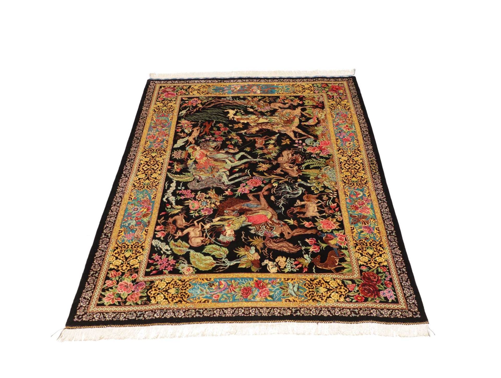 Qom Persian Rug — hand-knotted, 103 × 148 cm, Silk