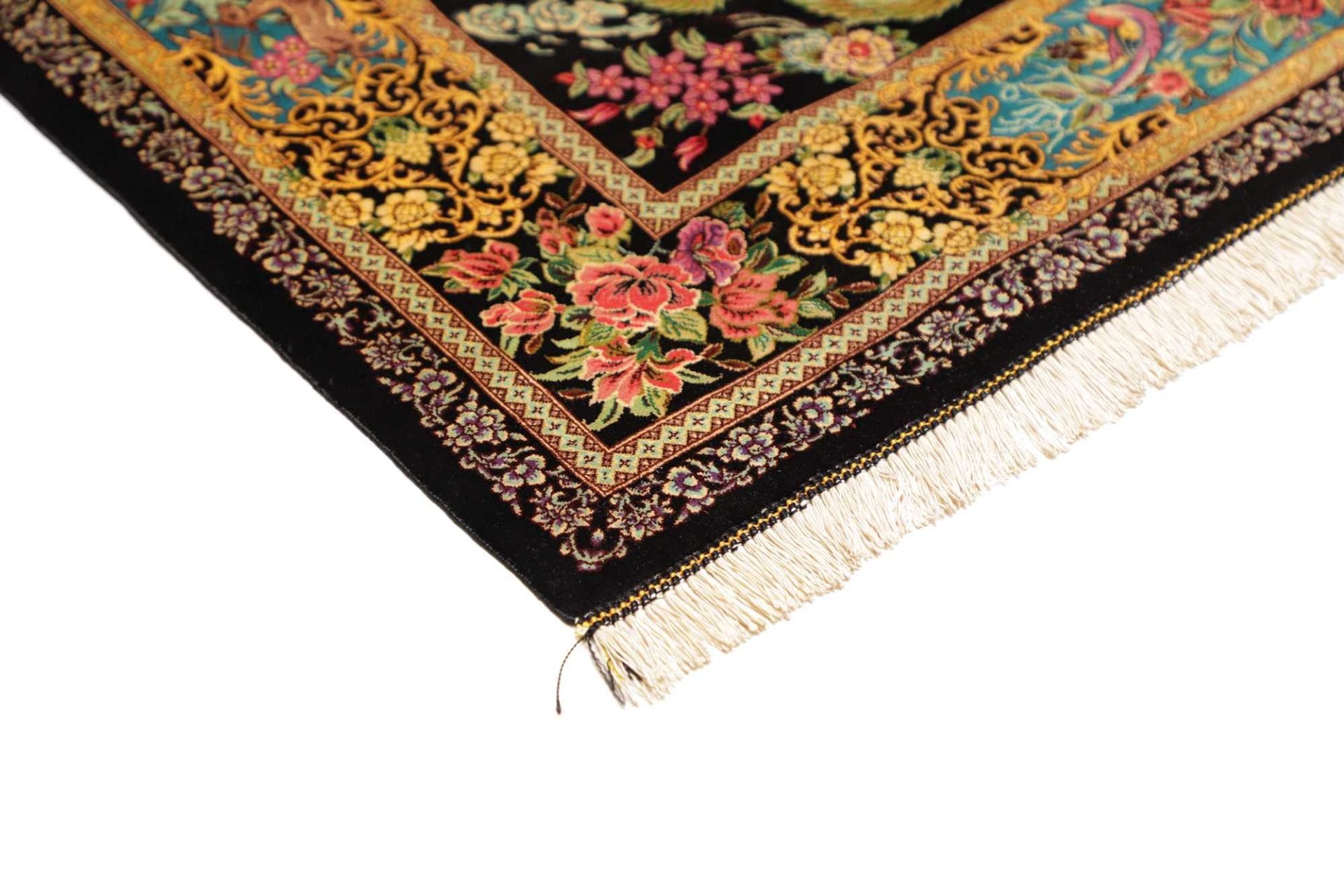 Qom Persian Rug — hand-knotted, 103 × 148 cm, Silk