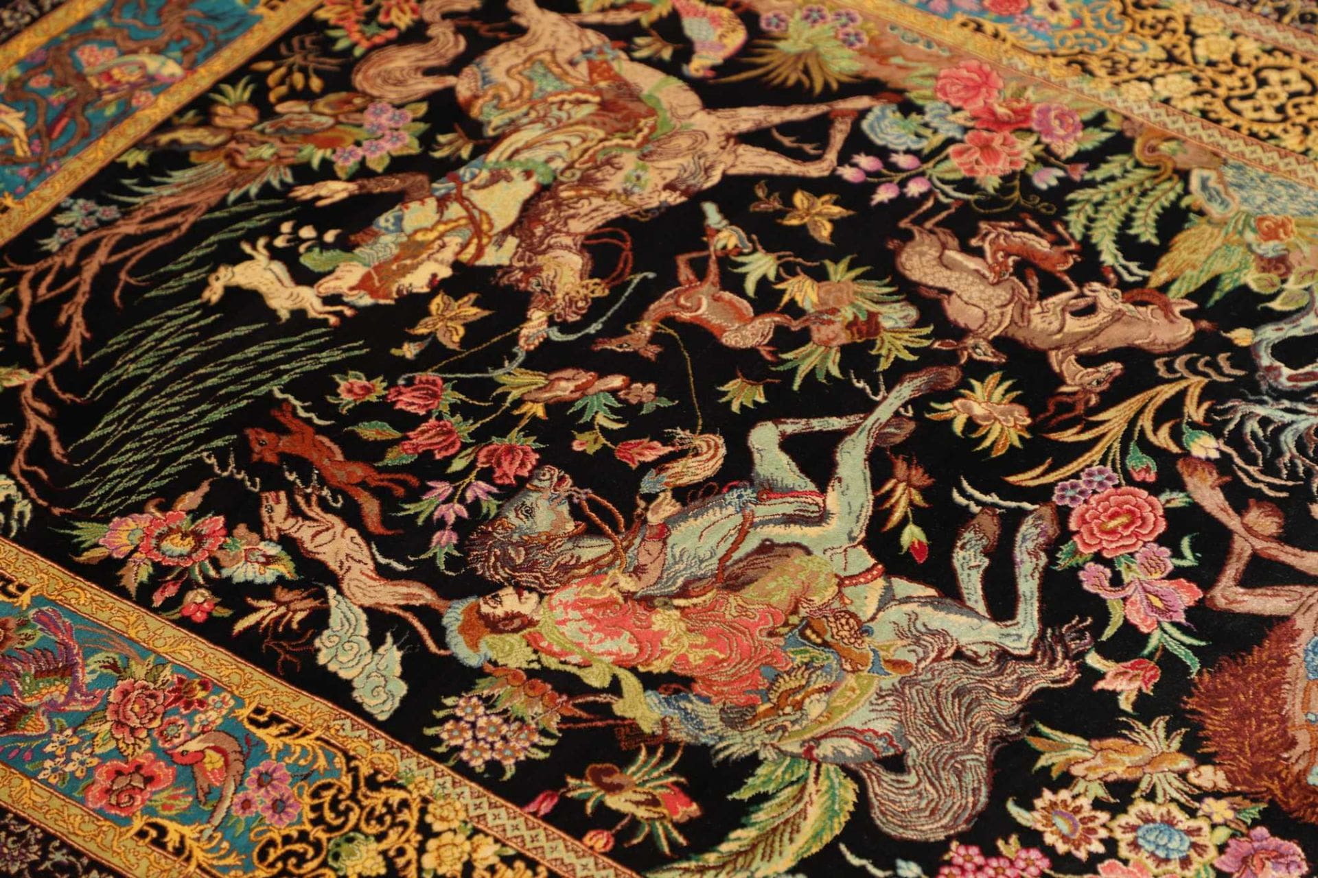Qom Persian Rug — hand-knotted, 103 × 148 cm, Silk
