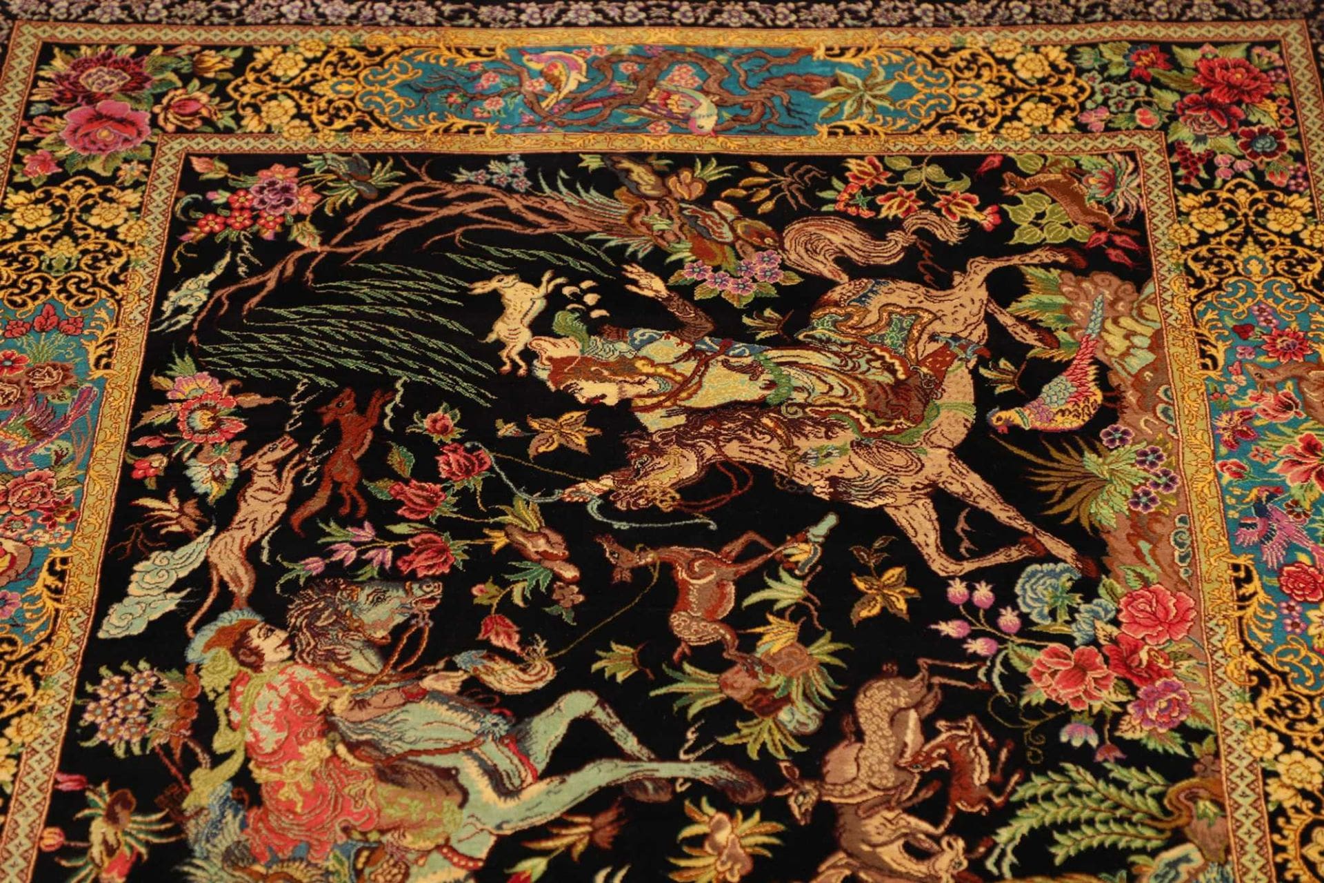 Qom Persian Rug — hand-knotted, 103 × 148 cm, Silk