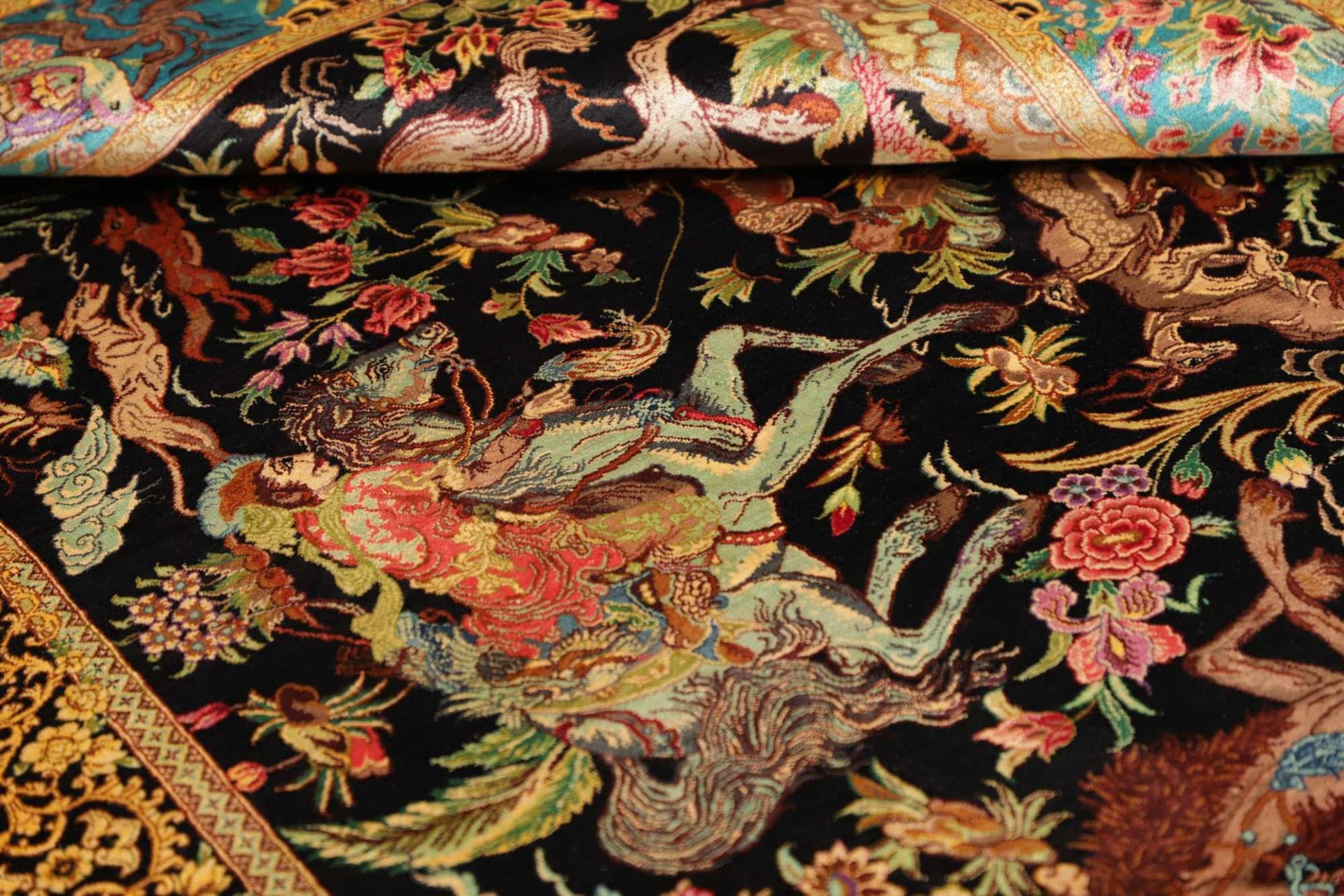 Qom Persian Rug — hand-knotted, 103 × 148 cm, Silk