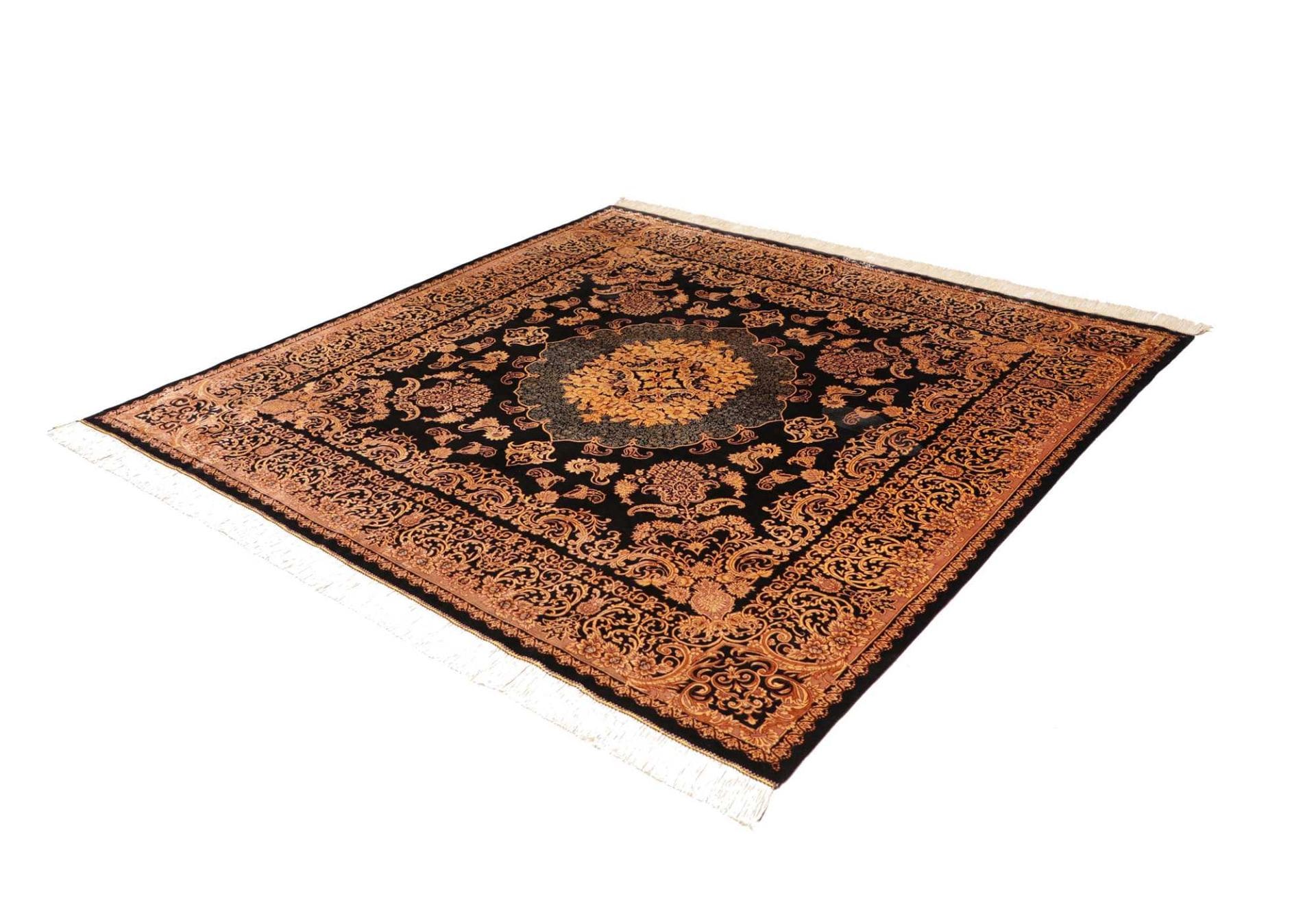 Qom Persian Rug — hand-knotted, 203 × 200 cm, Silk